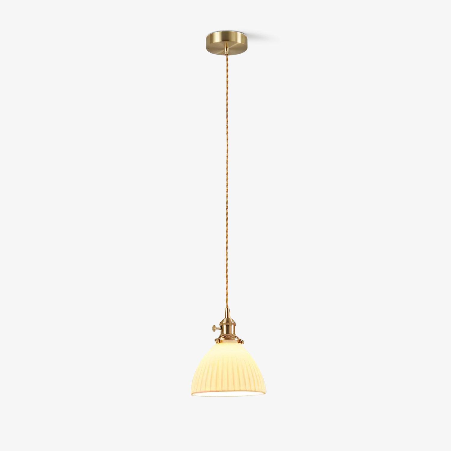 Brass Pleated Ceramic Pendant Lamp