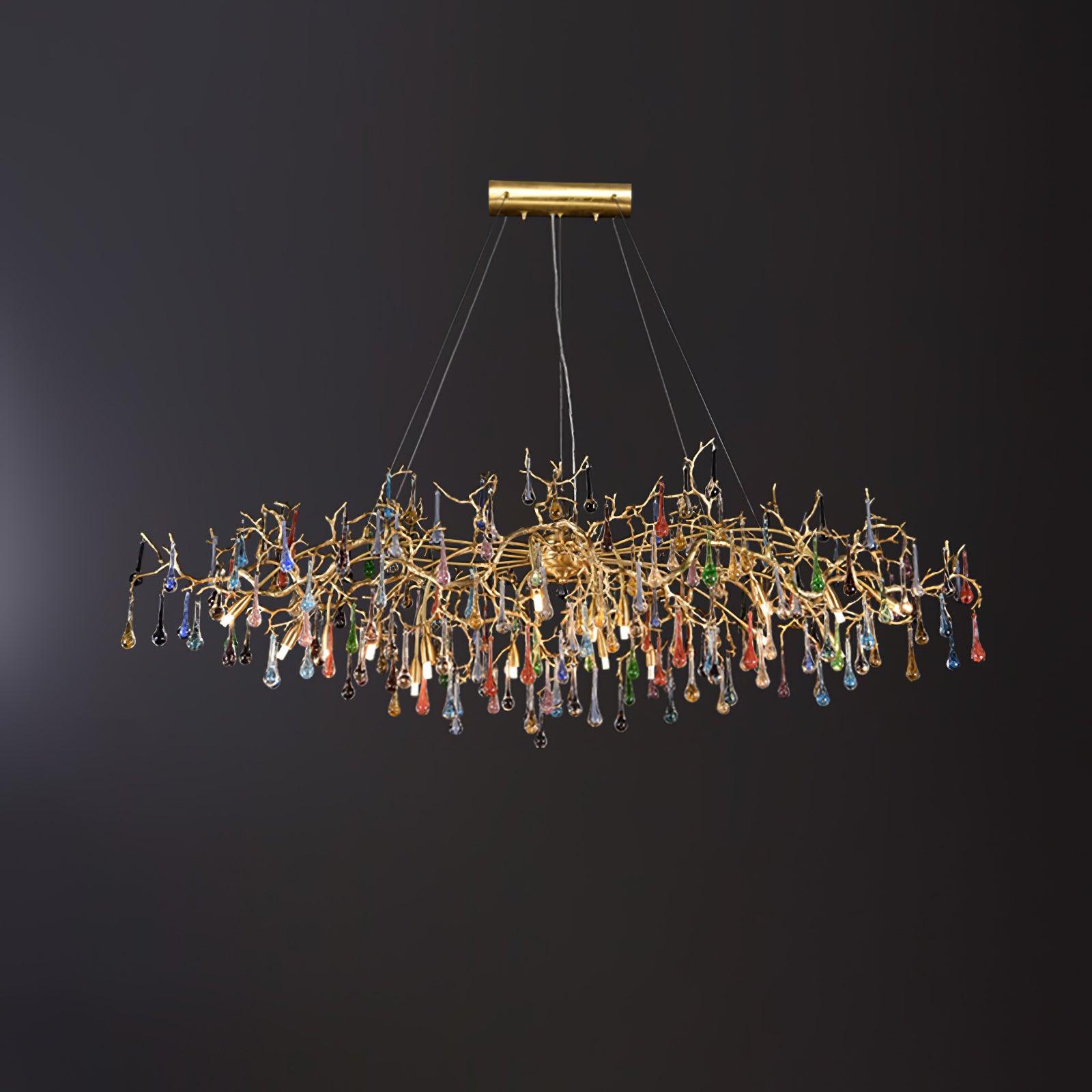 Colorful Raindrop Brass Branch Chandelier