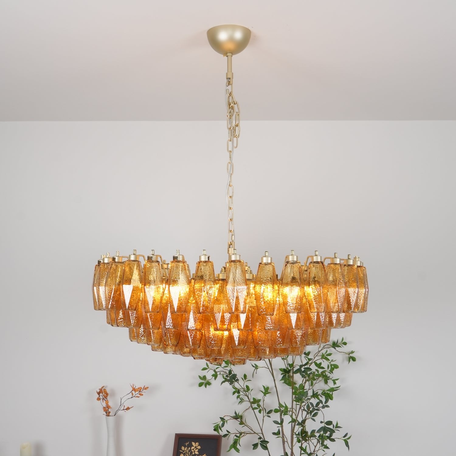 Murano Rhombus Amber Glass Chandelier