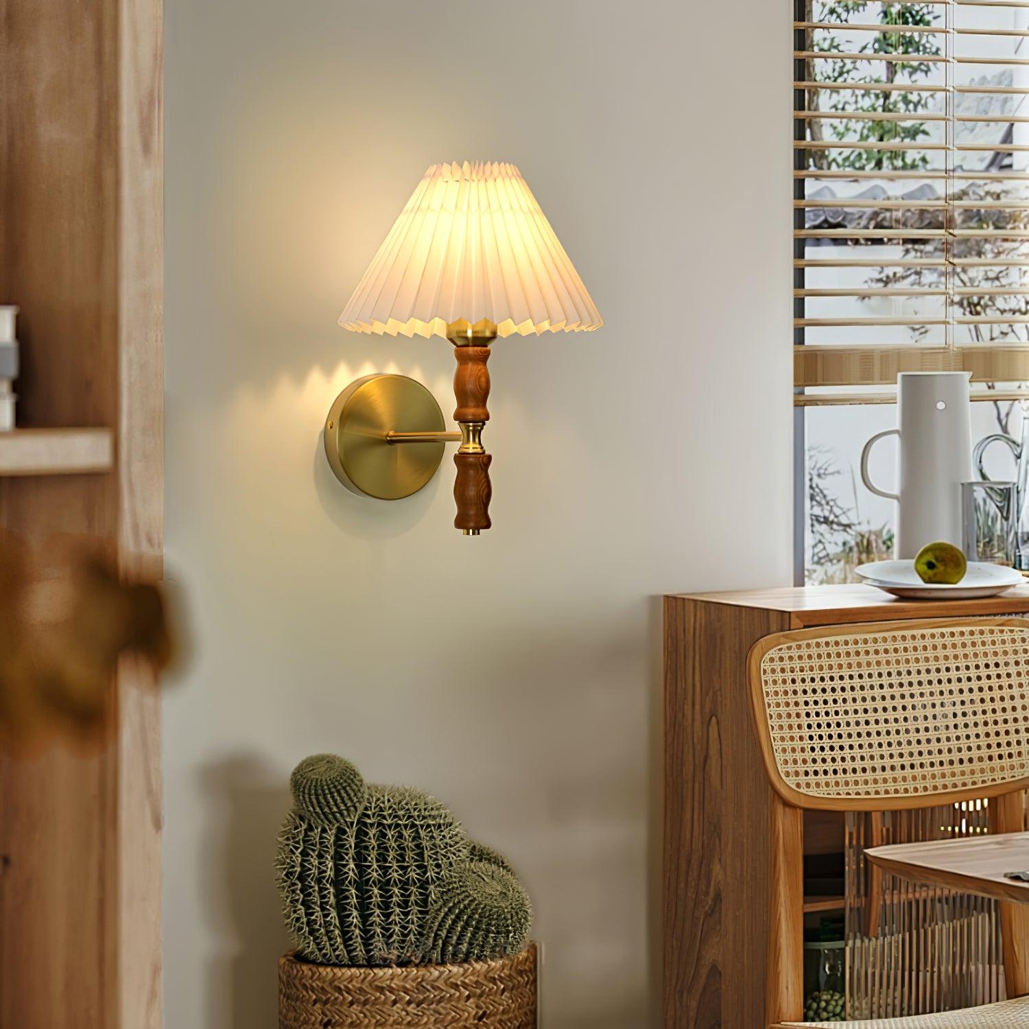 Pleated Walnut Wall Light