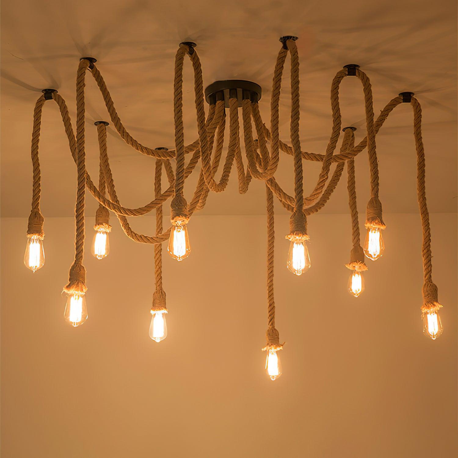 Hemp Rope Scattered Flower Chandelier