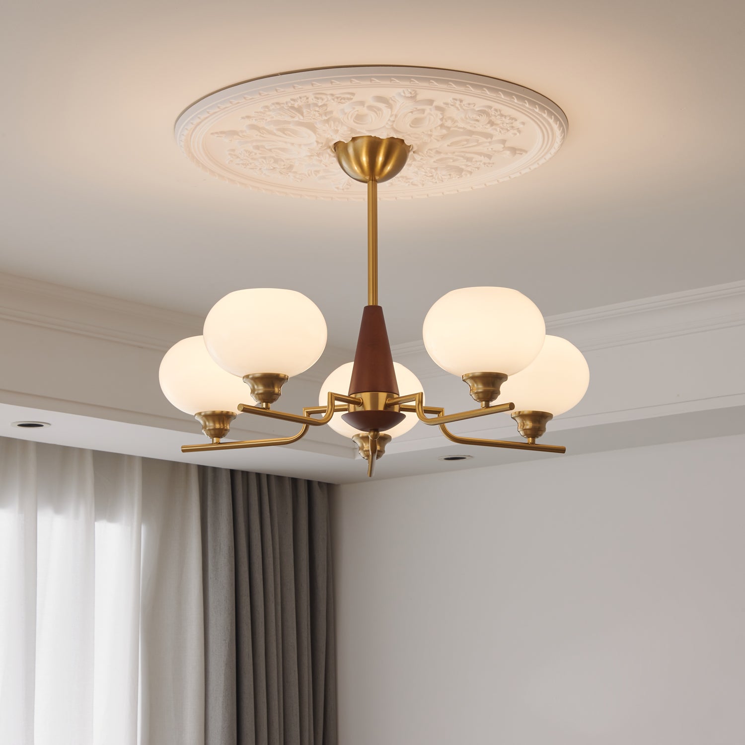 Celeste Sphere Walnut Chandelier