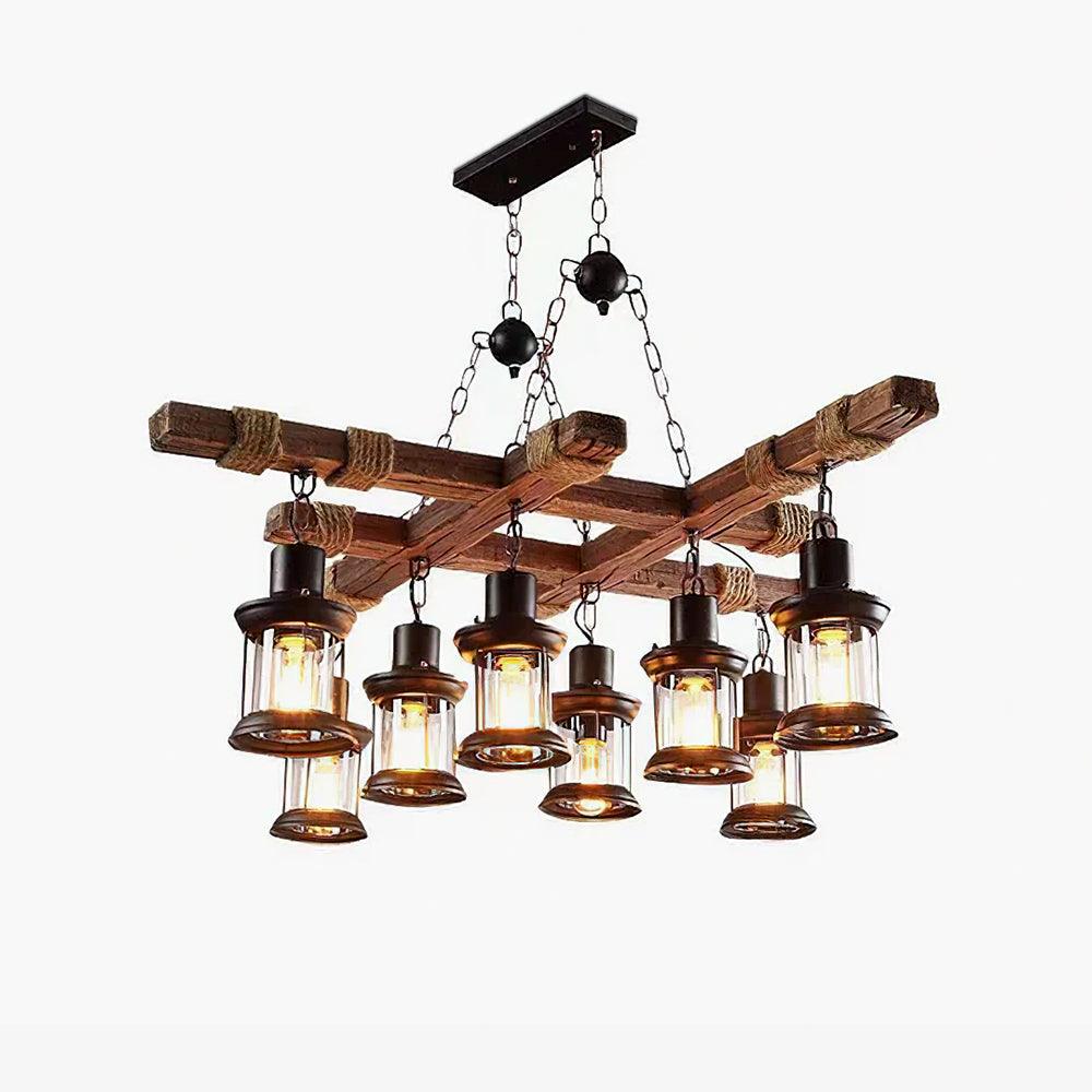 Vintage Wood Glass Chandeliers