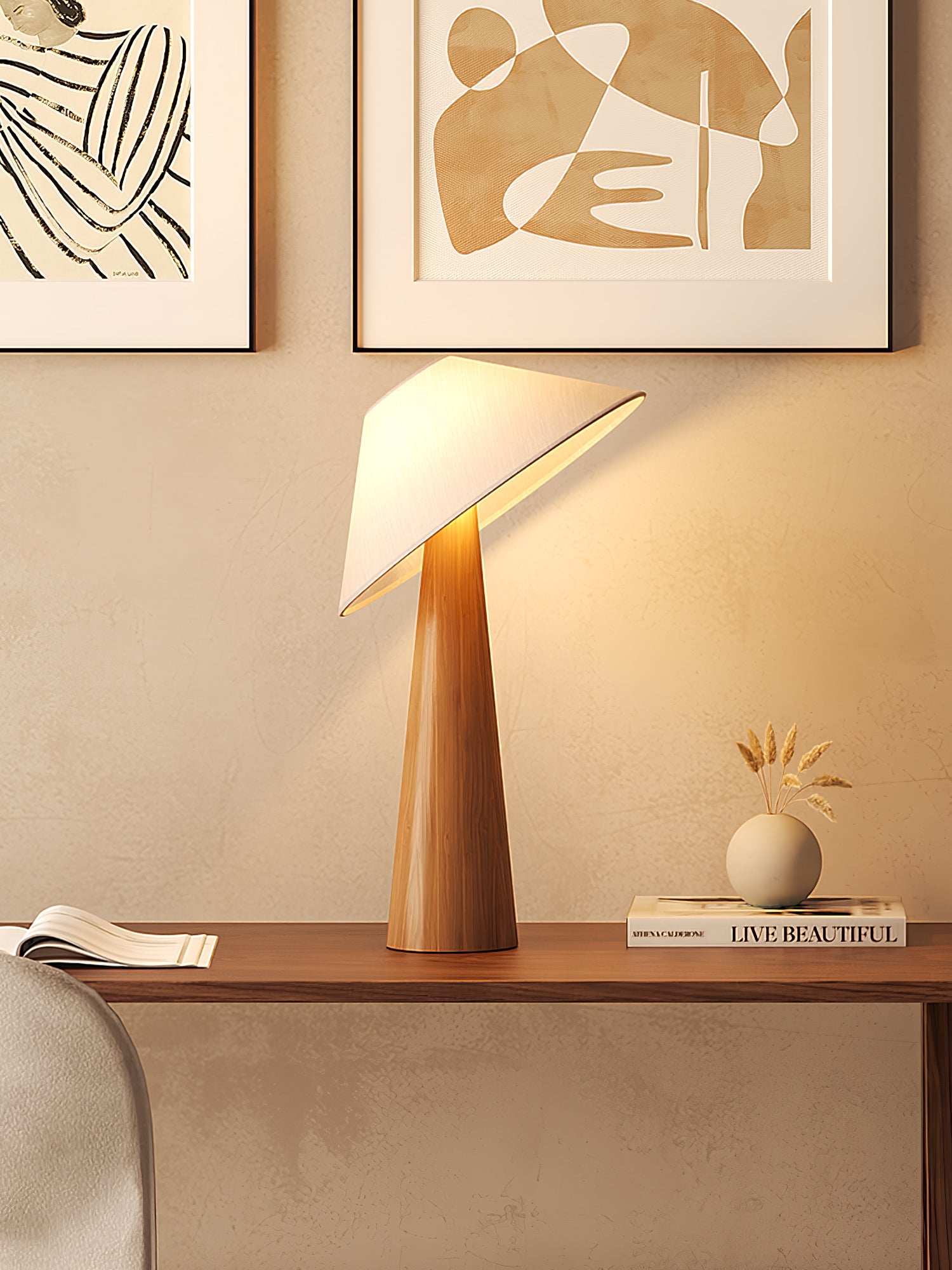 Tilt Hat Wooden Table Lamp