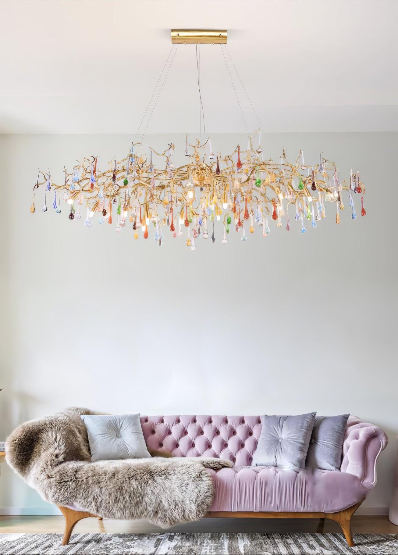 Colorful Raindrop Brass Branch Chandelier