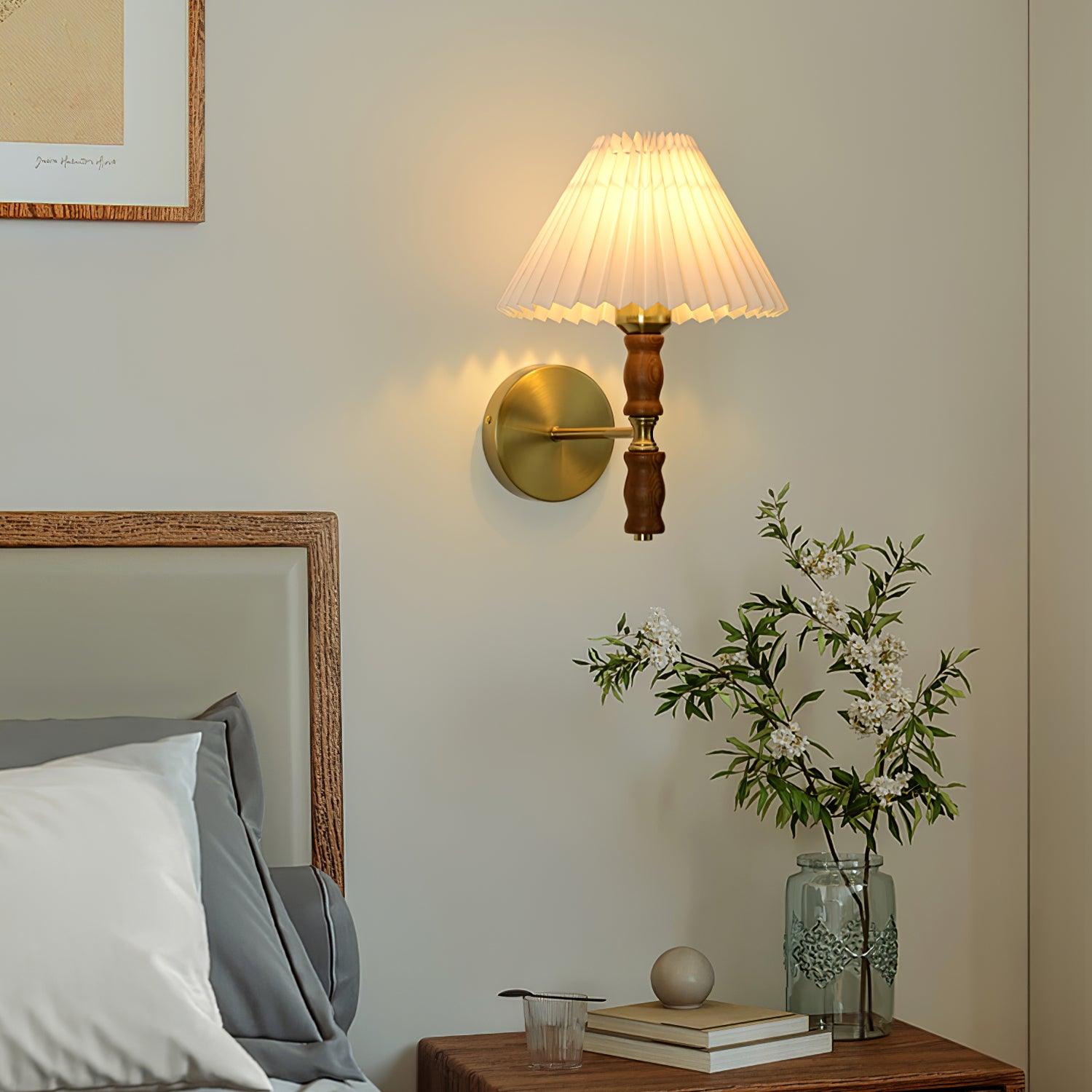 Pleated Walnut Wall Light