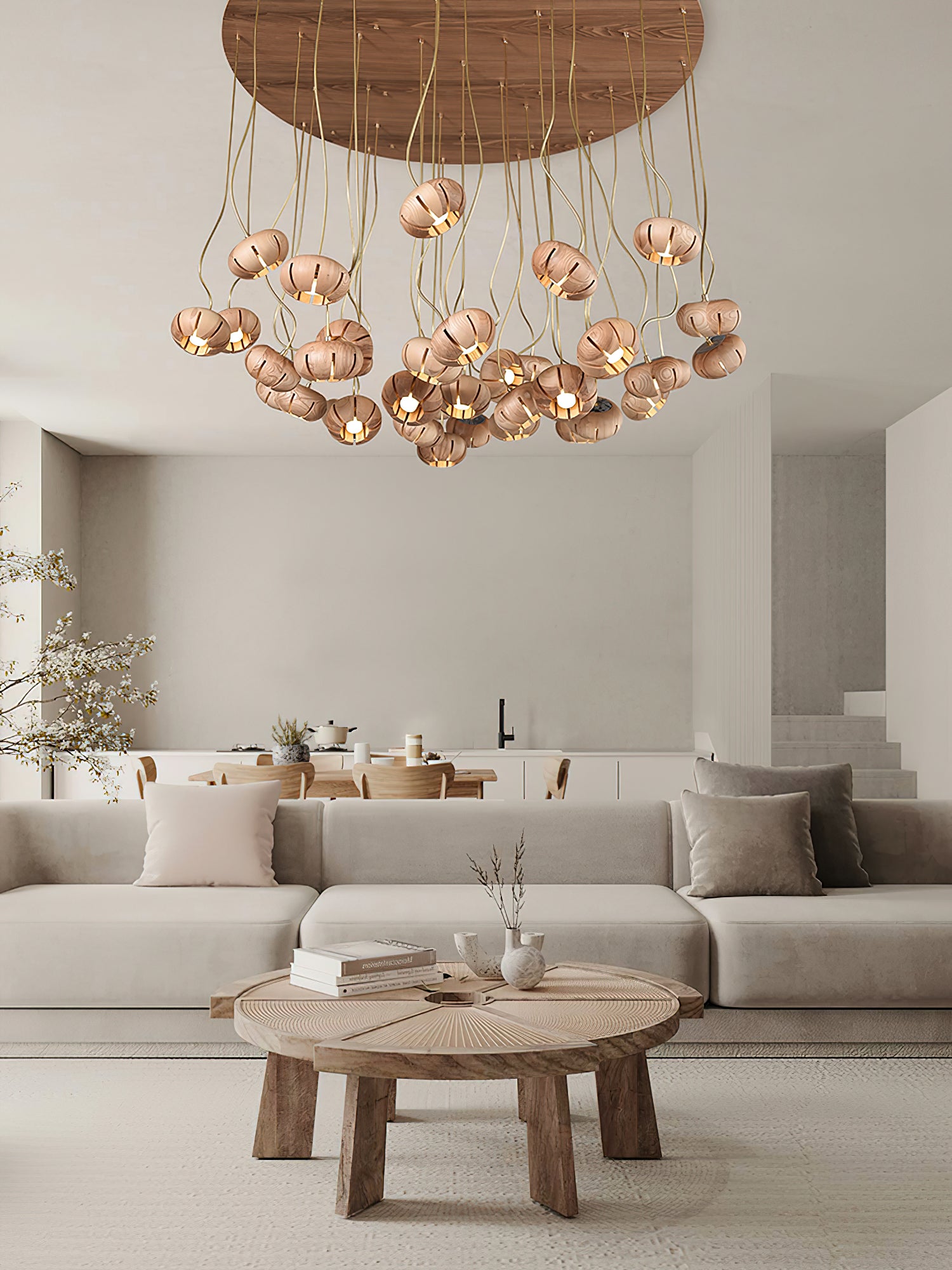 Wood Pumpkin Cluster Chandelier