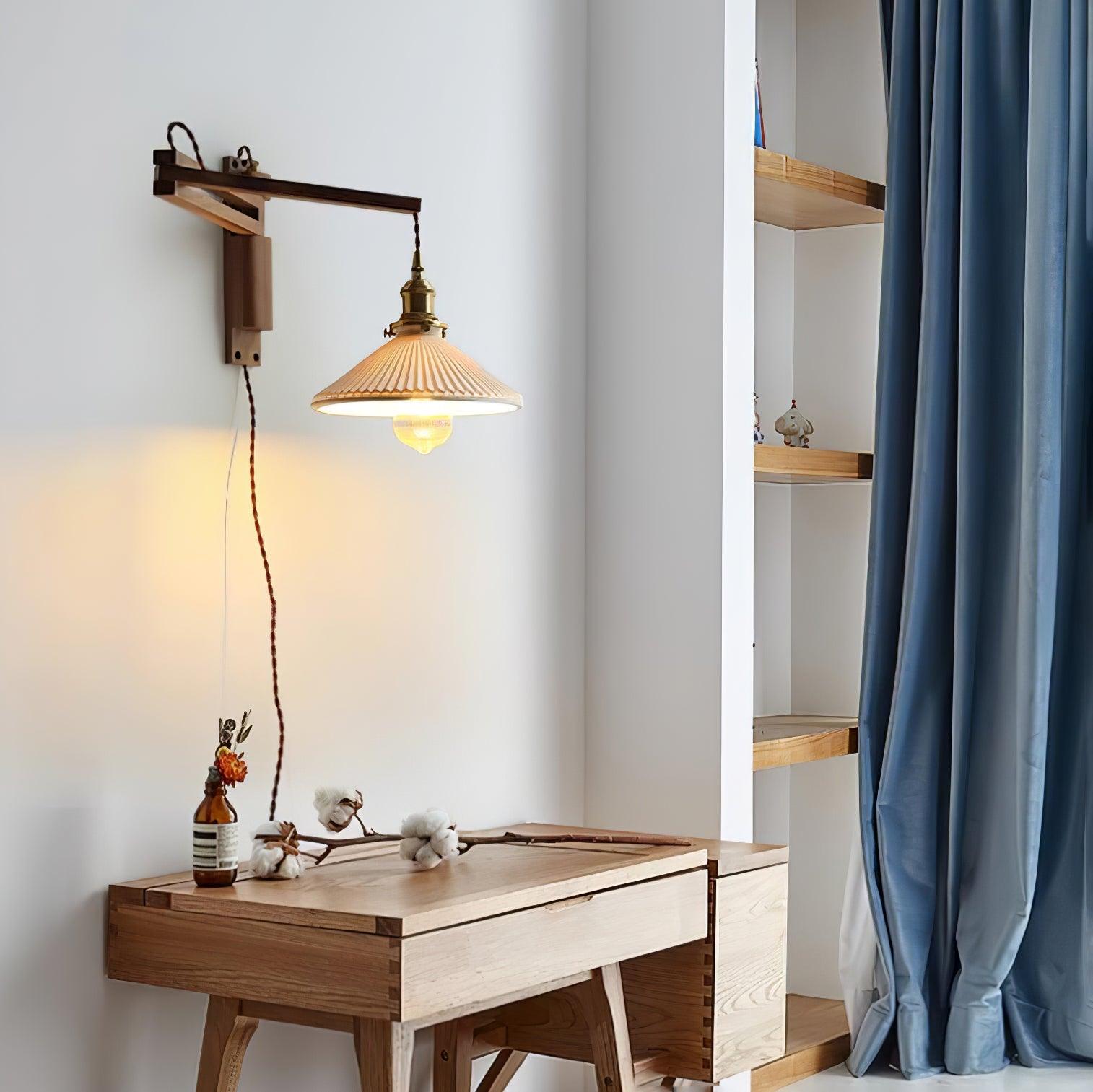 Walnut Swing Arm Wall Lamp