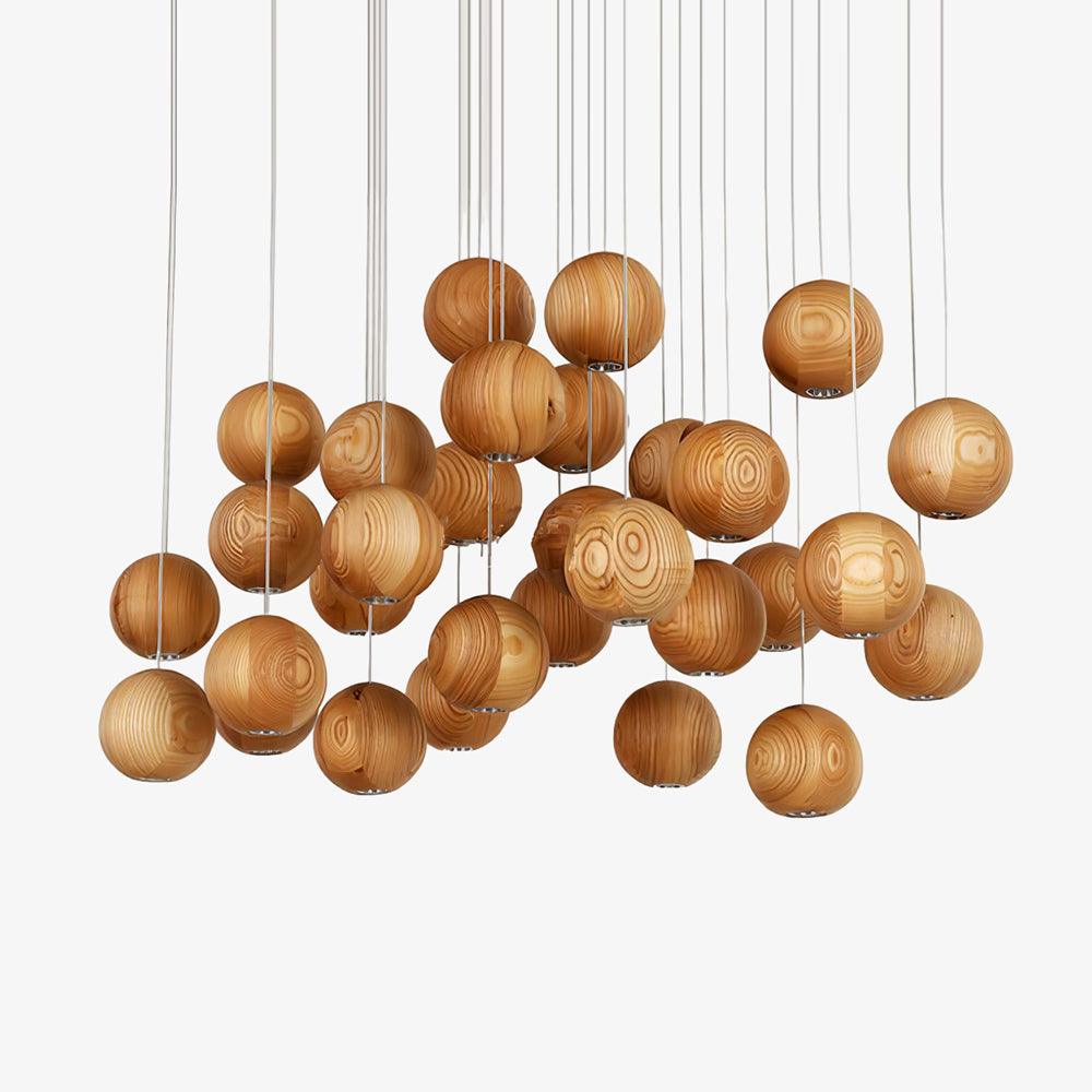 Wooden Orb Sphere Cluster Pendant Light