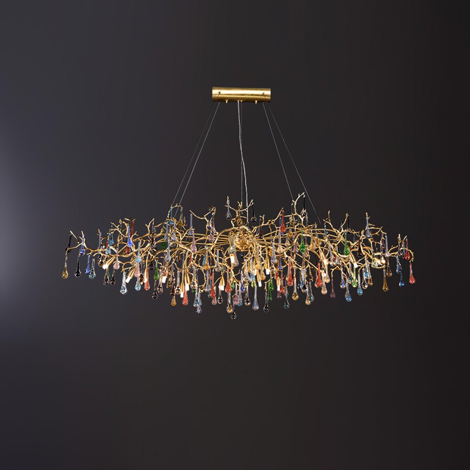 Colorful Raindrop Brass Branch Chandelier