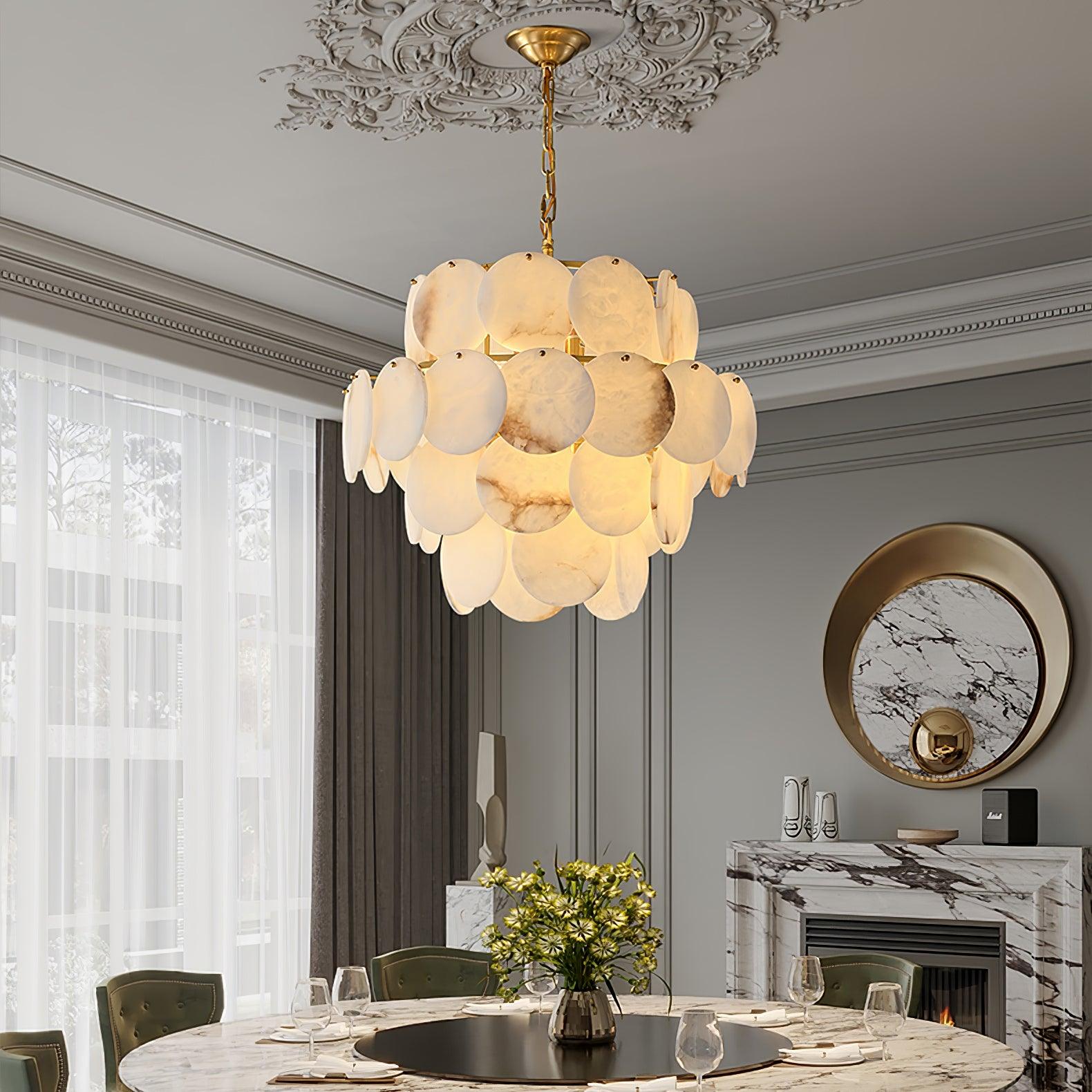 Alabaster Shell Brass Chandelier