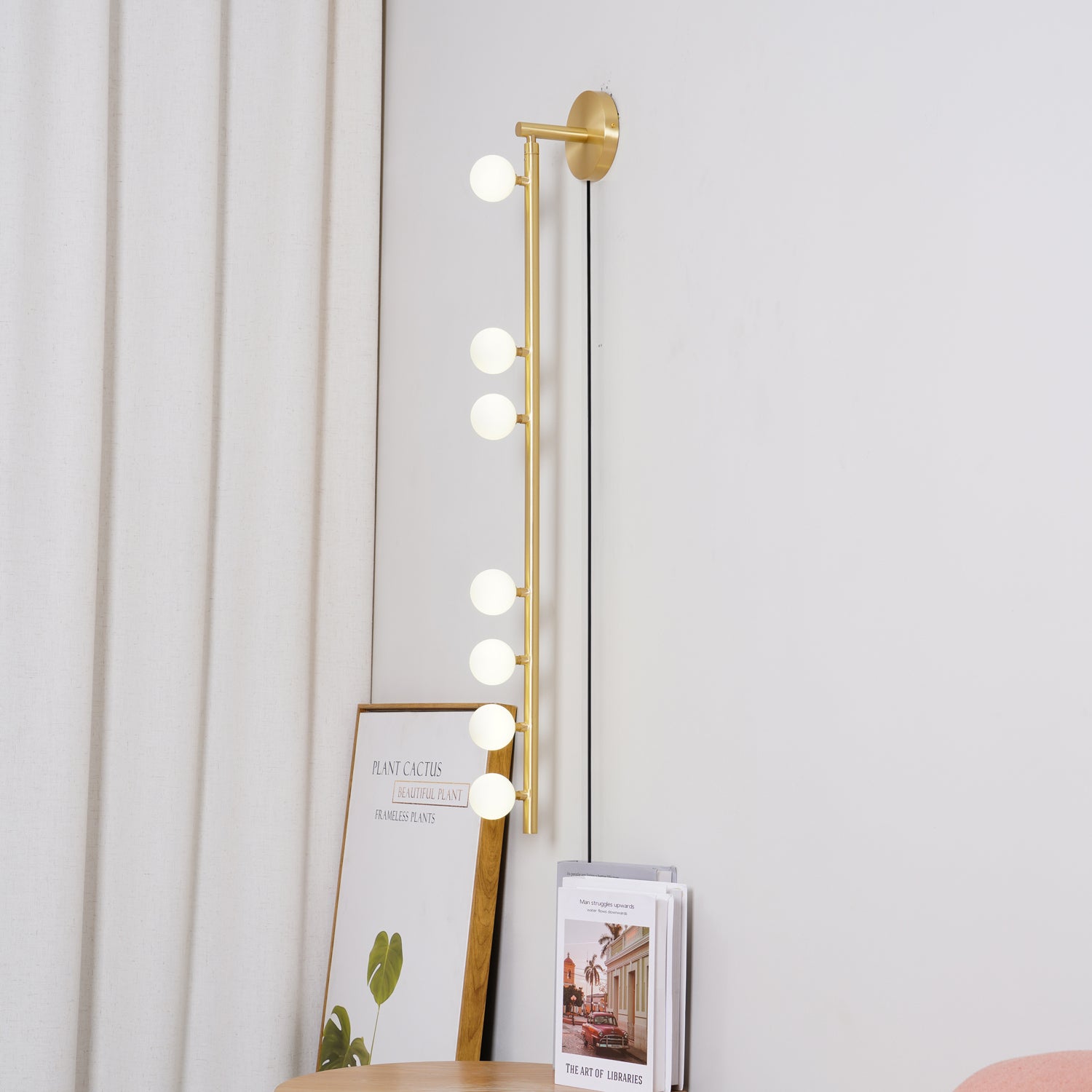 Brass Glass Tube Plug-in Wall Lamp