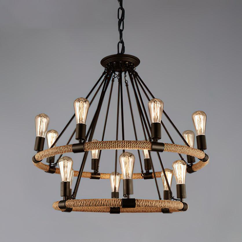 Hemp Rope Industrial Large Circle Chandelier