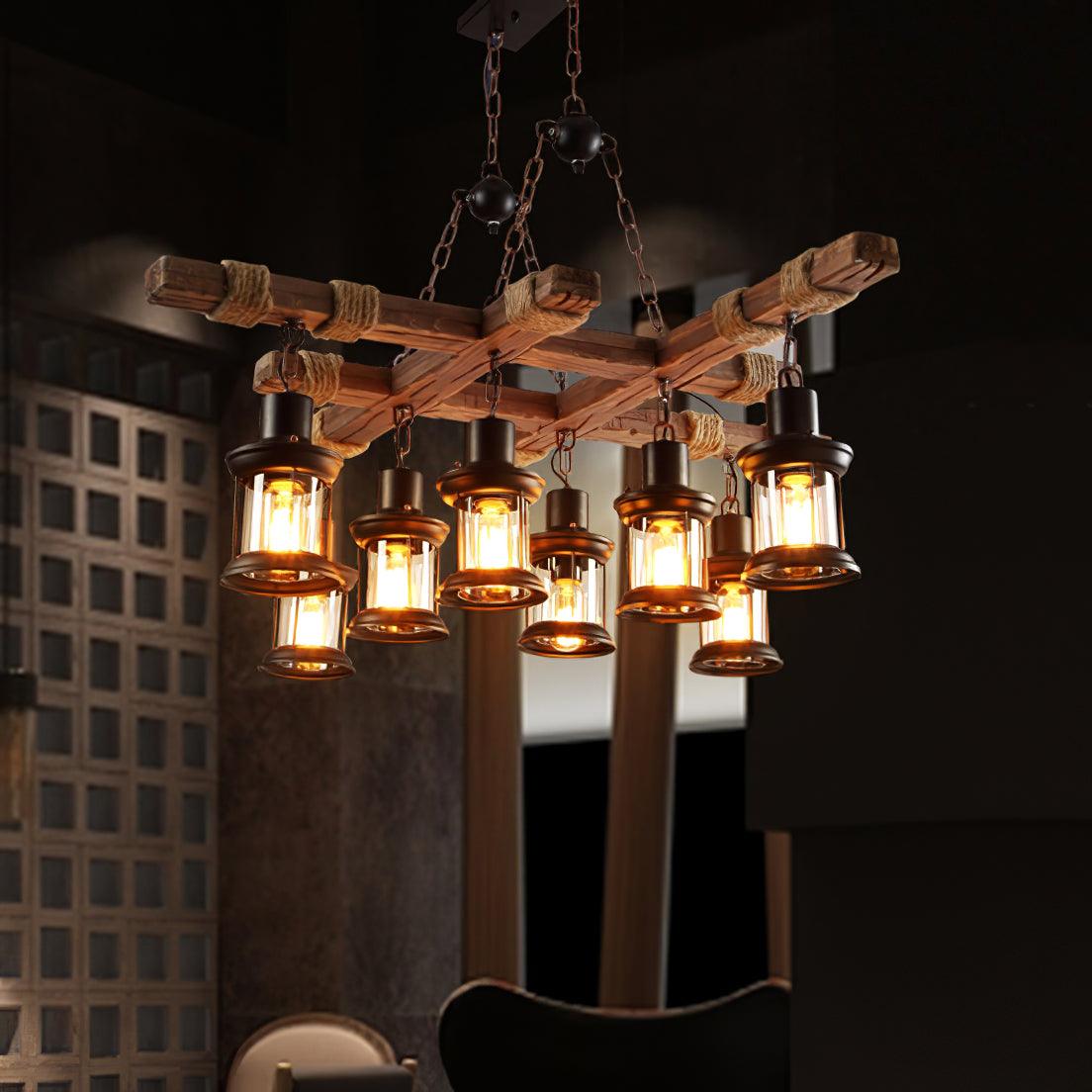 Vintage Wood Glass Chandeliers