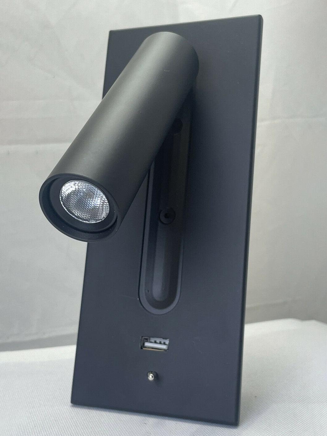 Black Bedside USB Wall Light