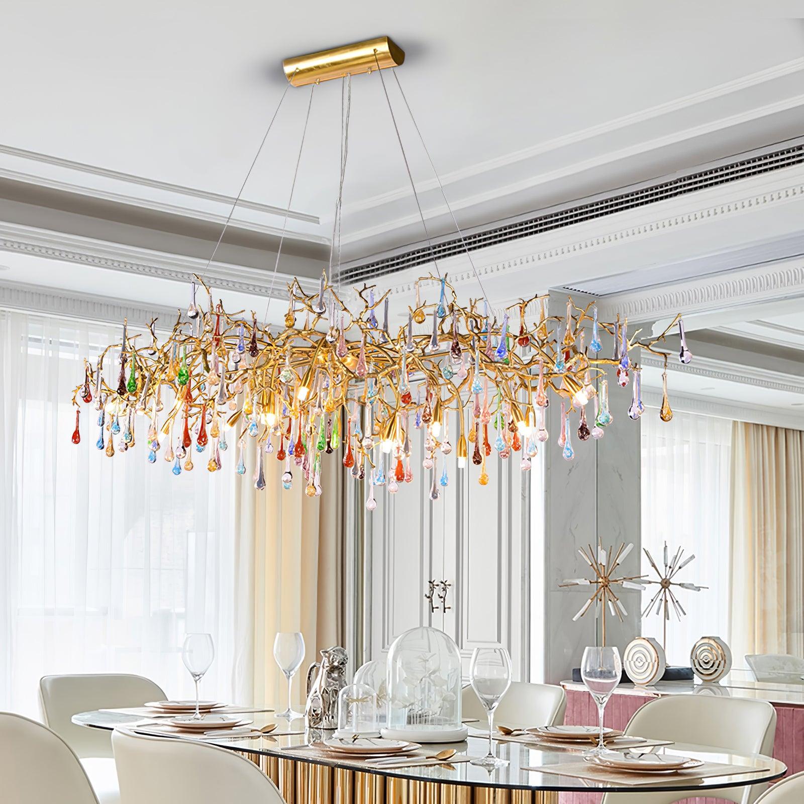 Colorful Raindrop Brass Branch Chandelier