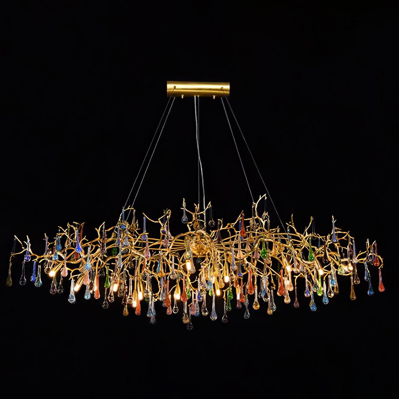 Colorful Raindrop Brass Branch Chandelier