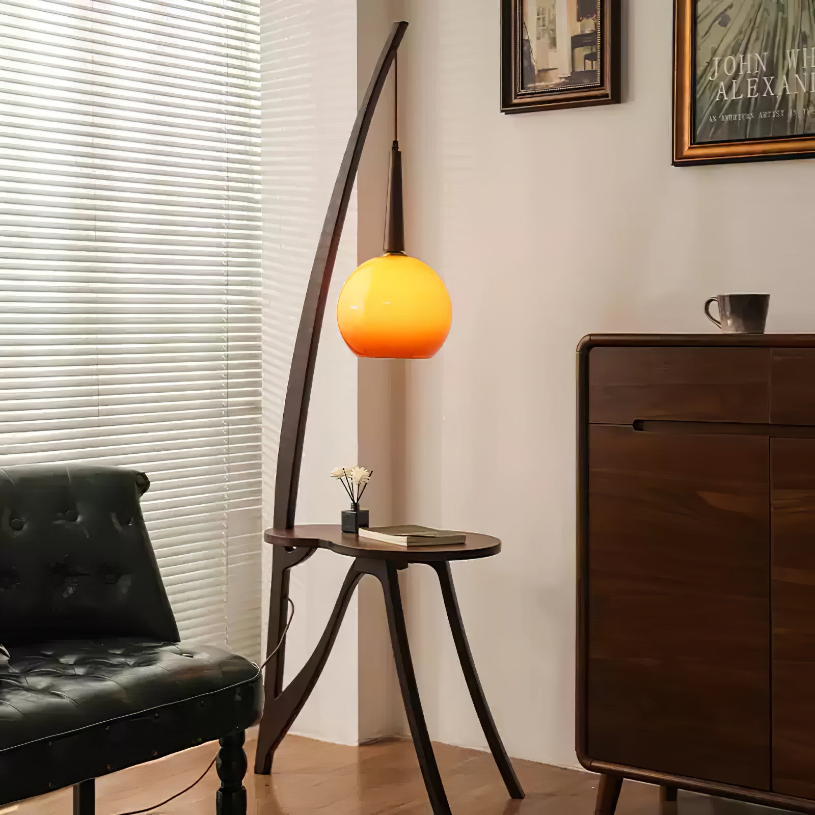 Arc Wood Hanging Floor Lamp