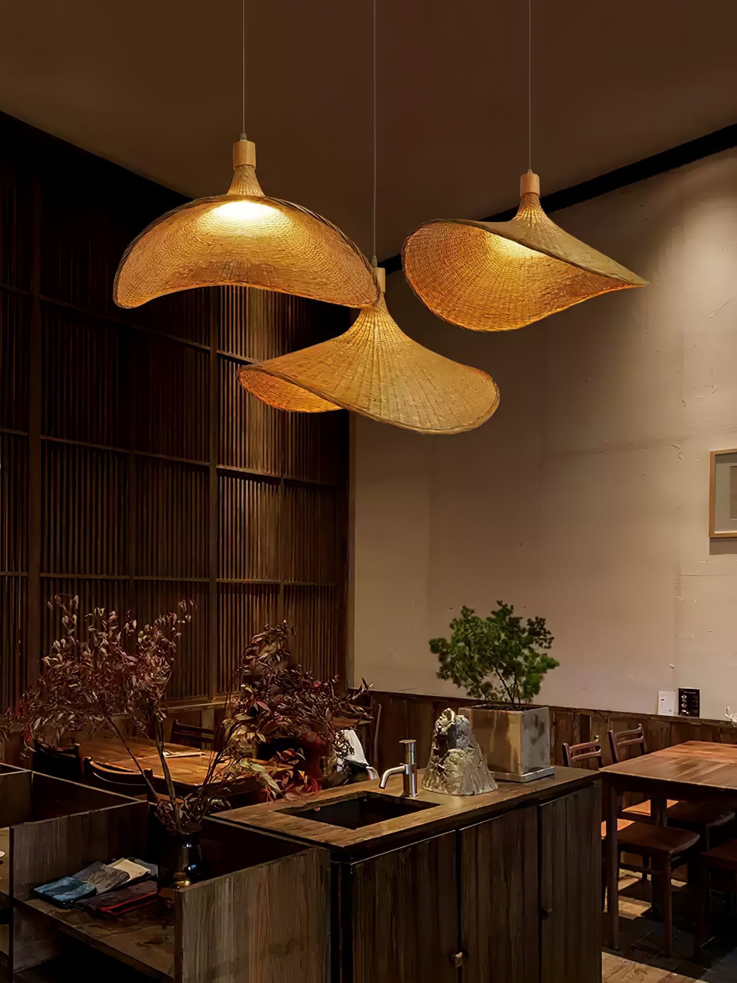 Rattan Weave Hat Pendant Light