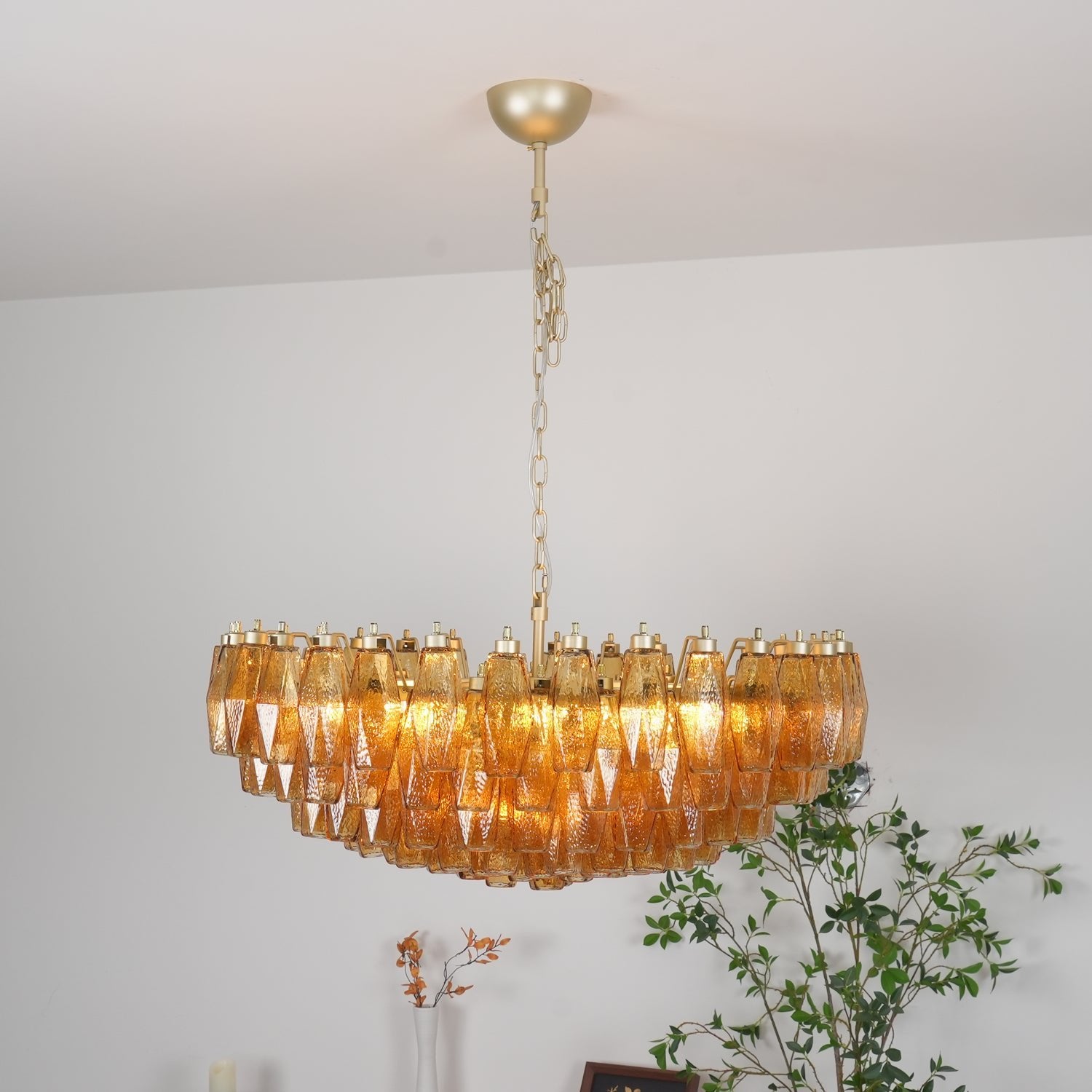 Murano Rhombus Amber Glass Chandelier