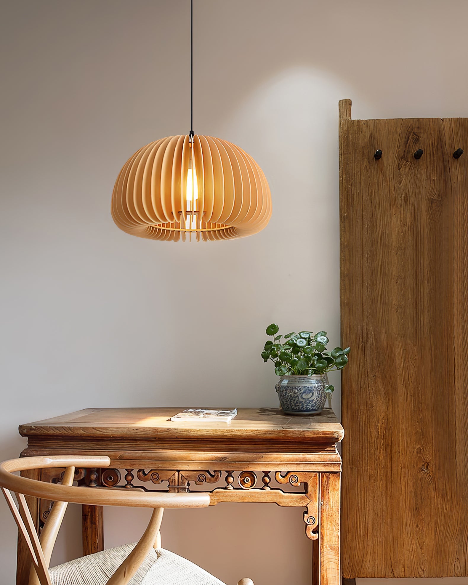 Wooden Pumpkin Pendant Lamp