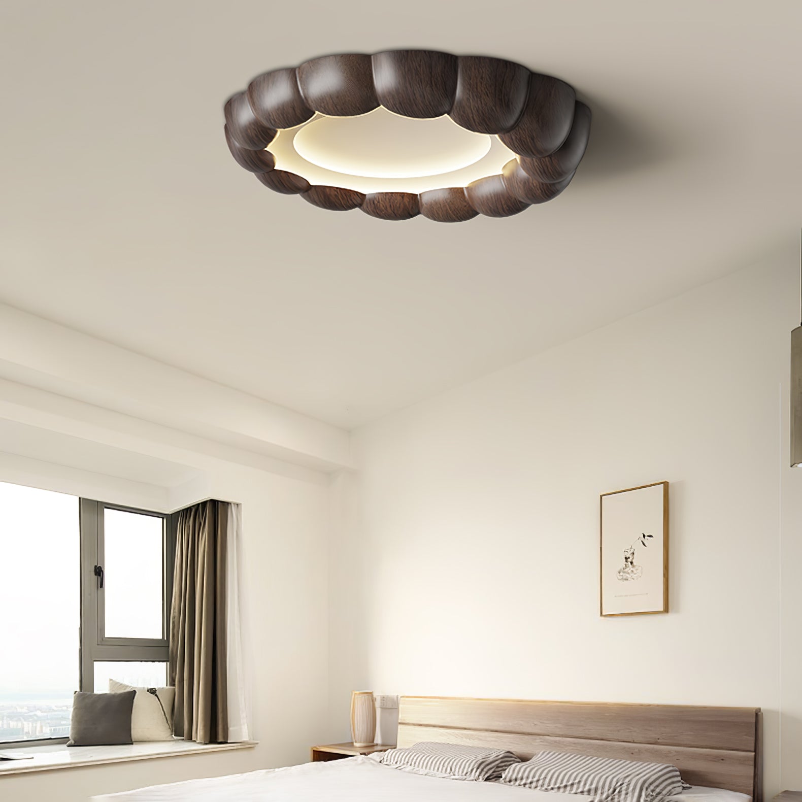 Faux Wood Ripple Ceiling Lamp