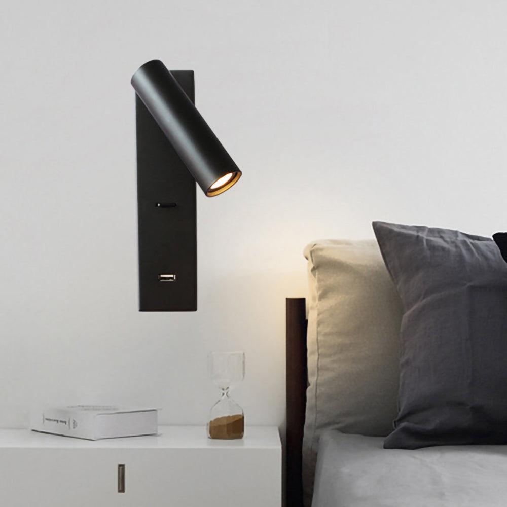 Black Bedside USB Wall Light