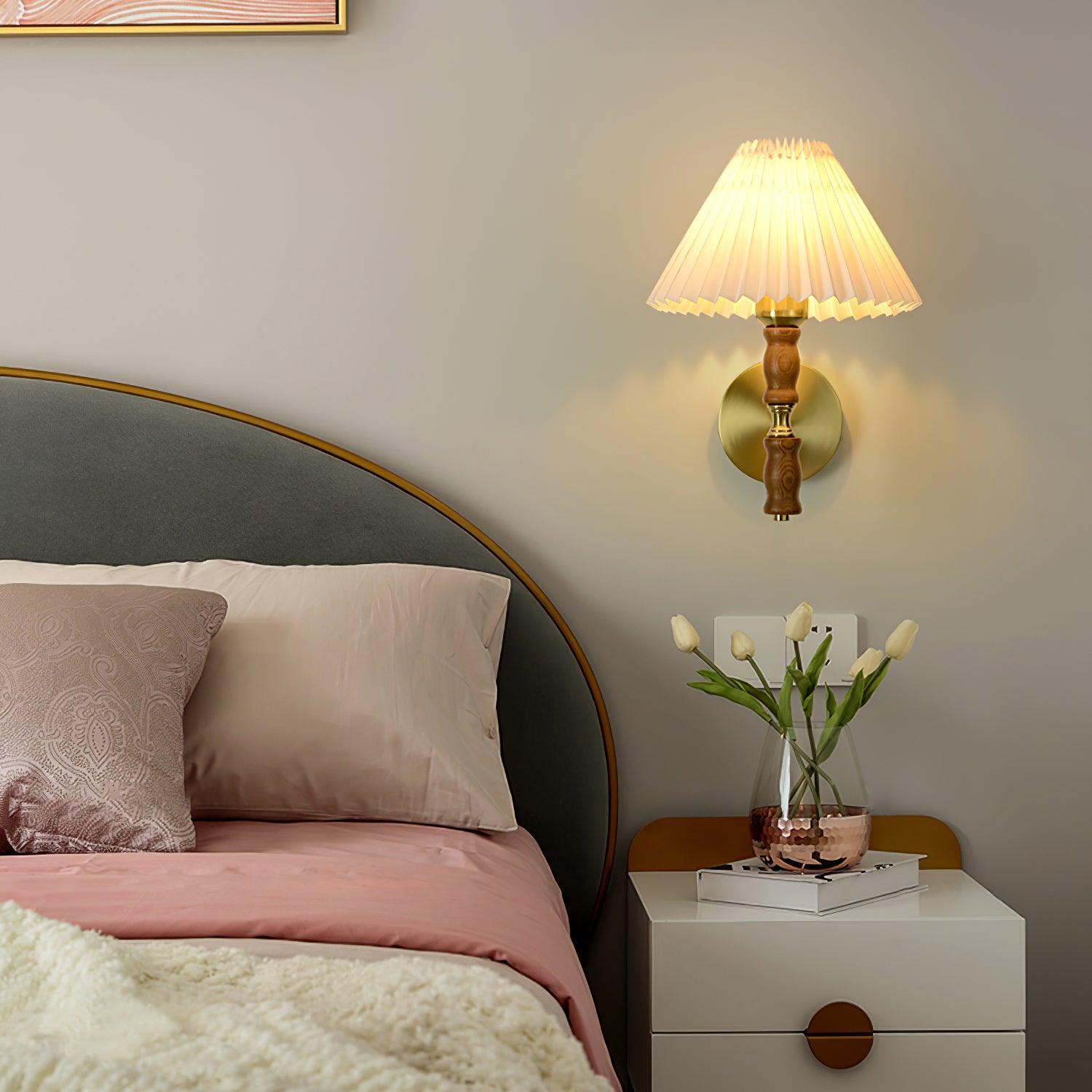 Pleated Walnut Wall Light