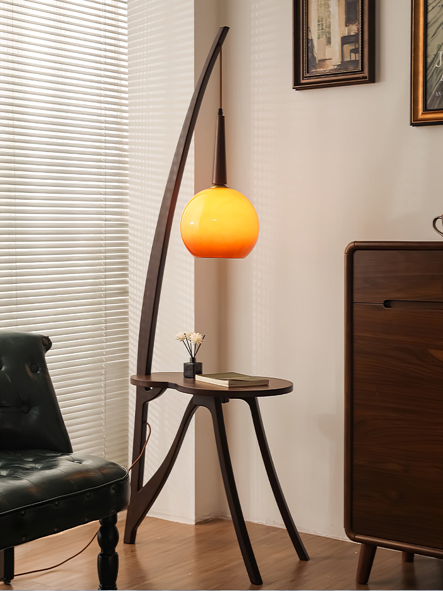 Arc Wood Hanging Floor Lamp