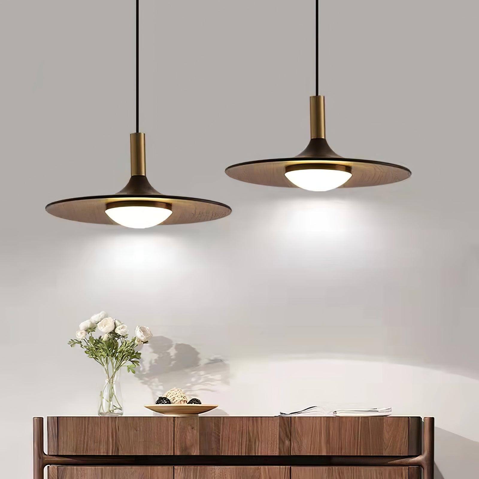 Walnut Wood Dish Pendant Light