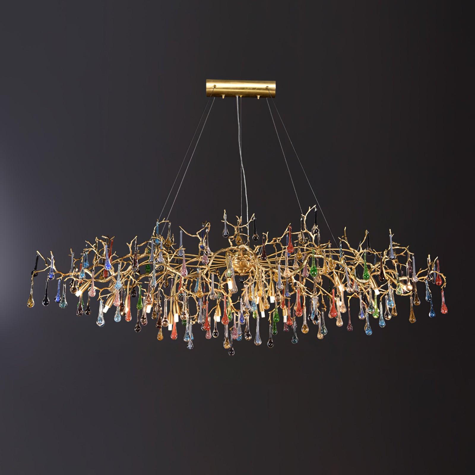 Colorful Raindrop Brass Branch Chandelier