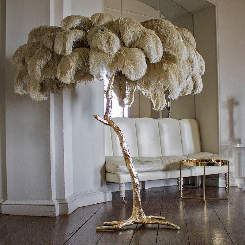 Ostrich Feather Brass Floor Lamp