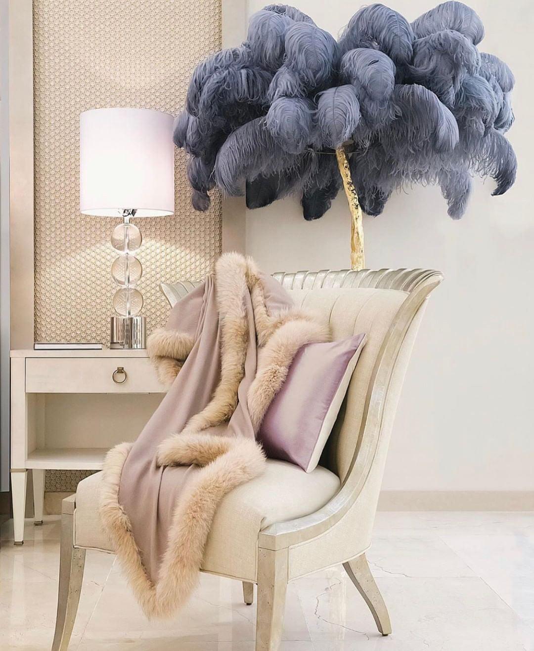 Ostrich Feather Brass Floor Lamp