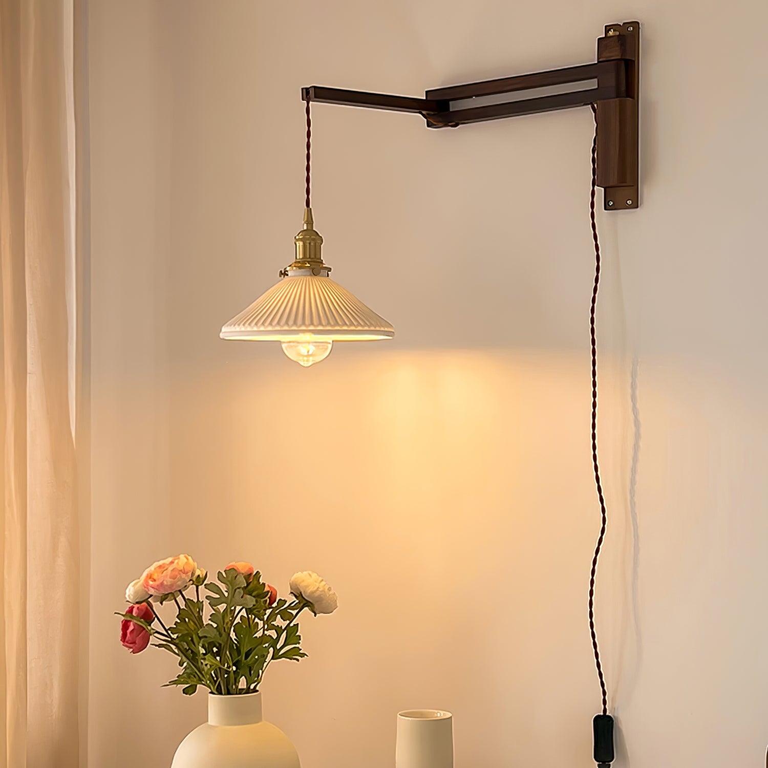 Walnut Swing Arm Wall Lamp