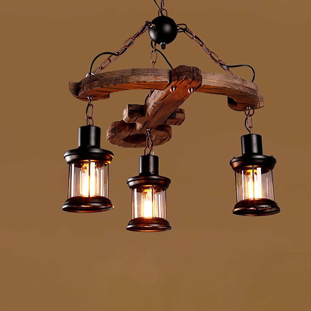 Nautical Industrial Style Wooden Chandelier