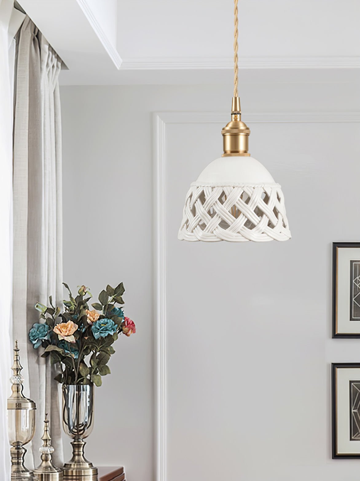 Openwork Ceramic Pendant Swag Light