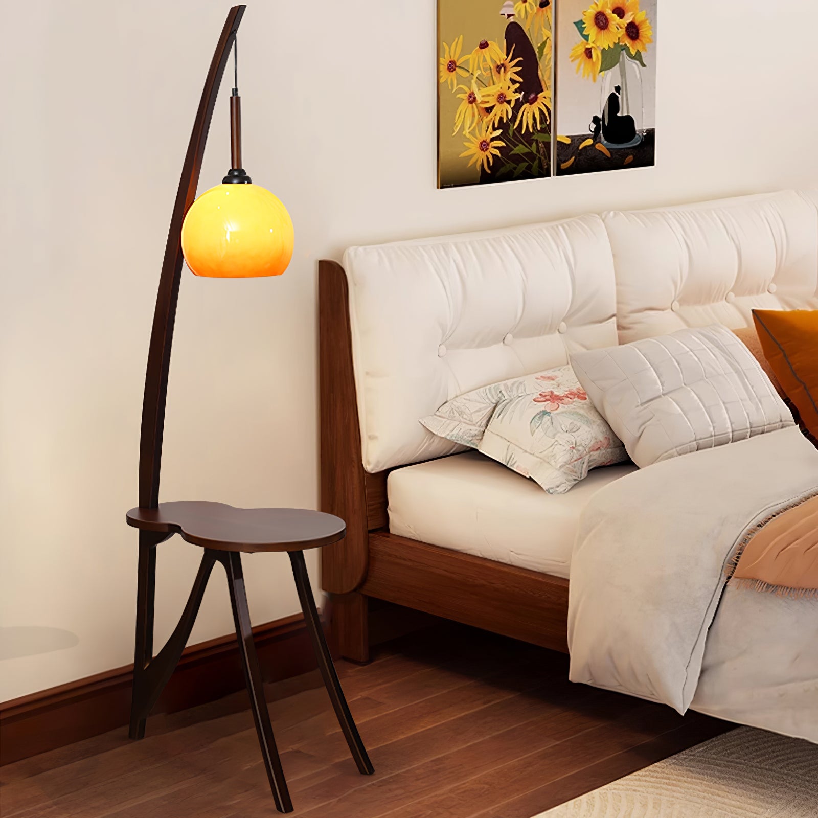 Arc Wood Hanging Floor Lamp