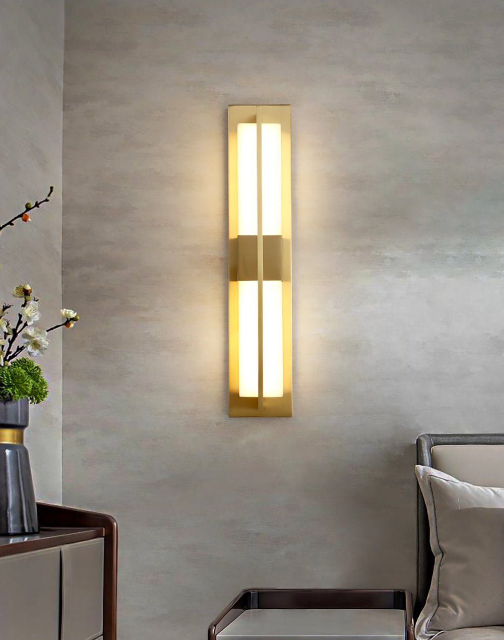 Rectangular Alabaster Brass Wall Sconce