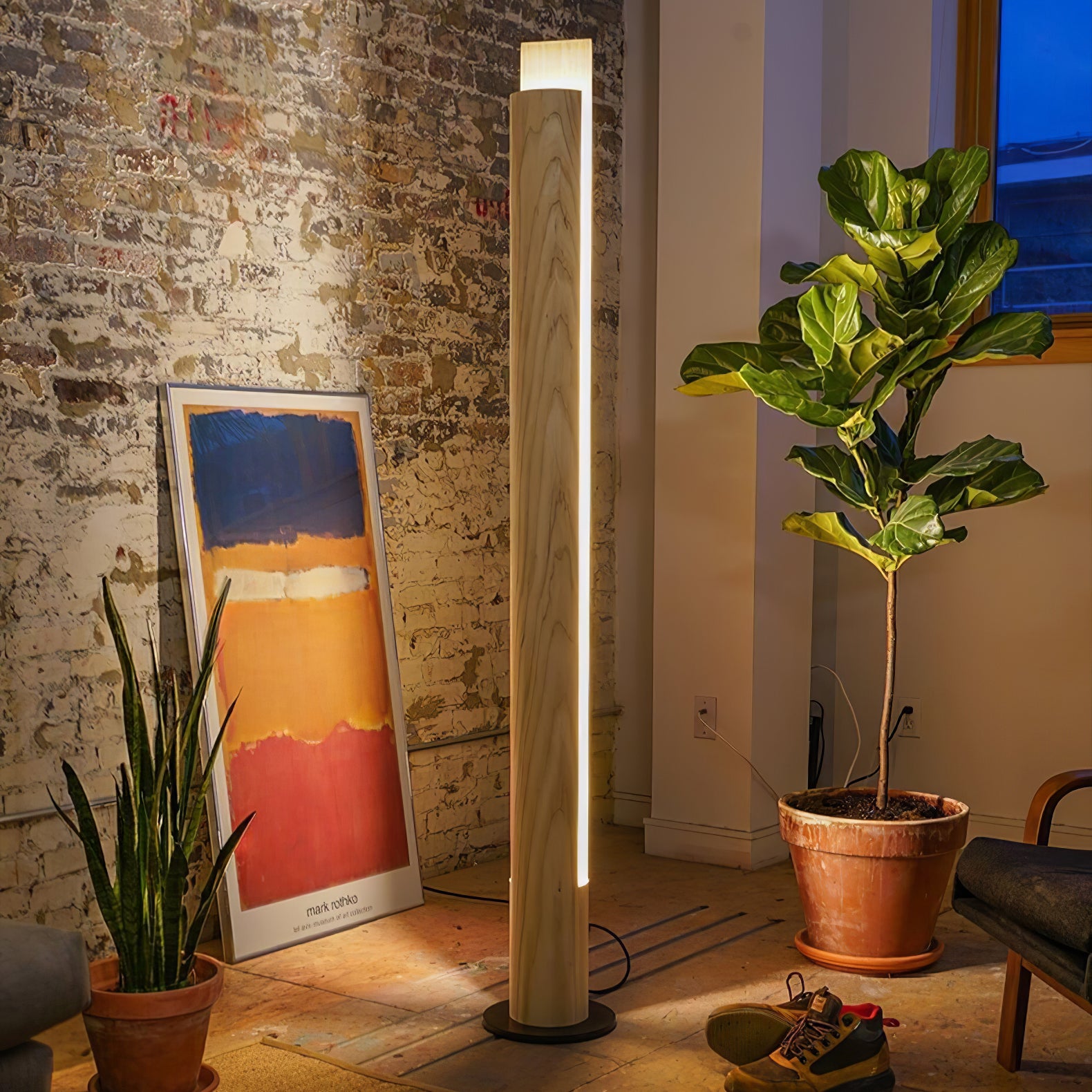 Cylindrical Timber Column Floor Lamp