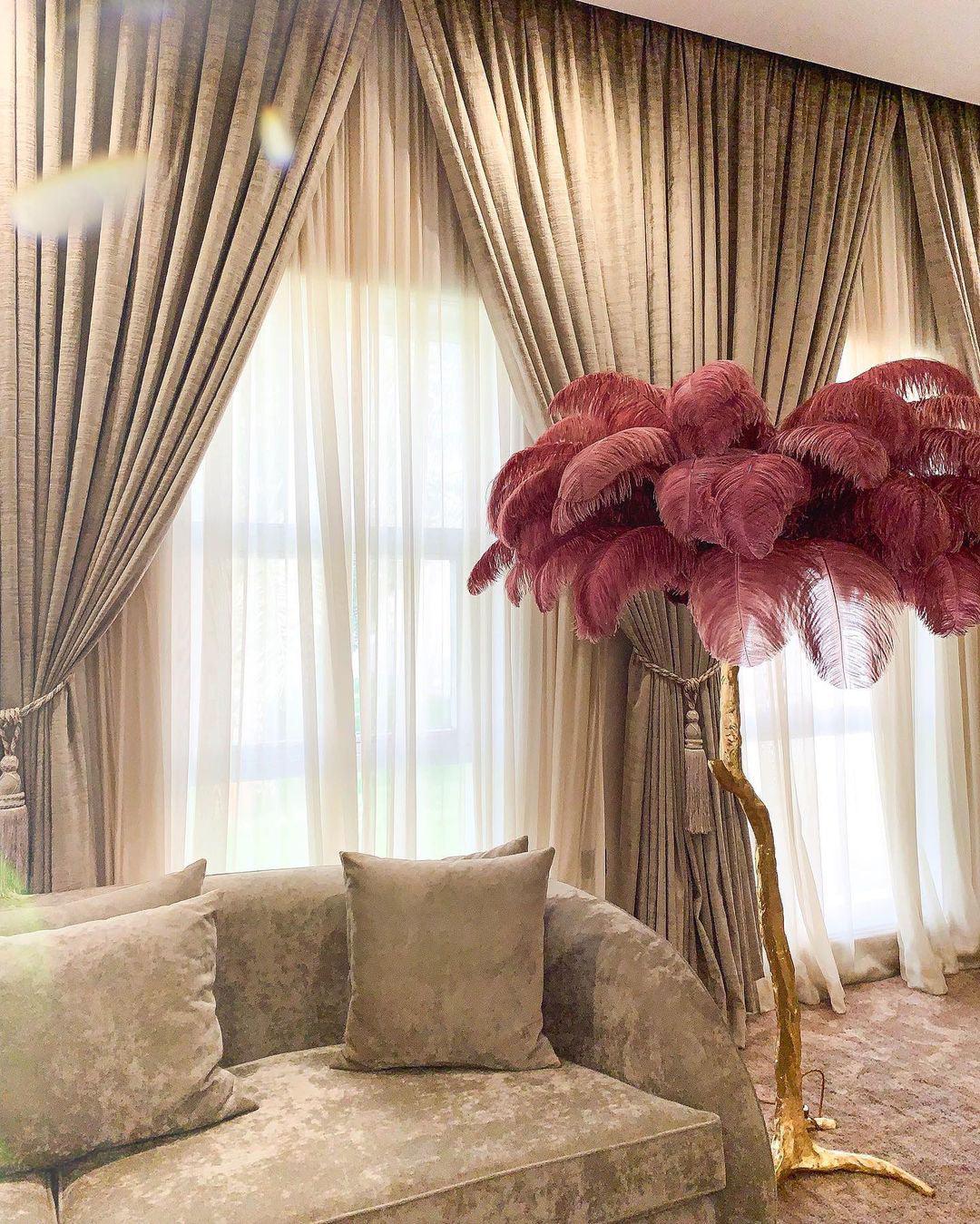 Ostrich Feather Brass Floor Lamp