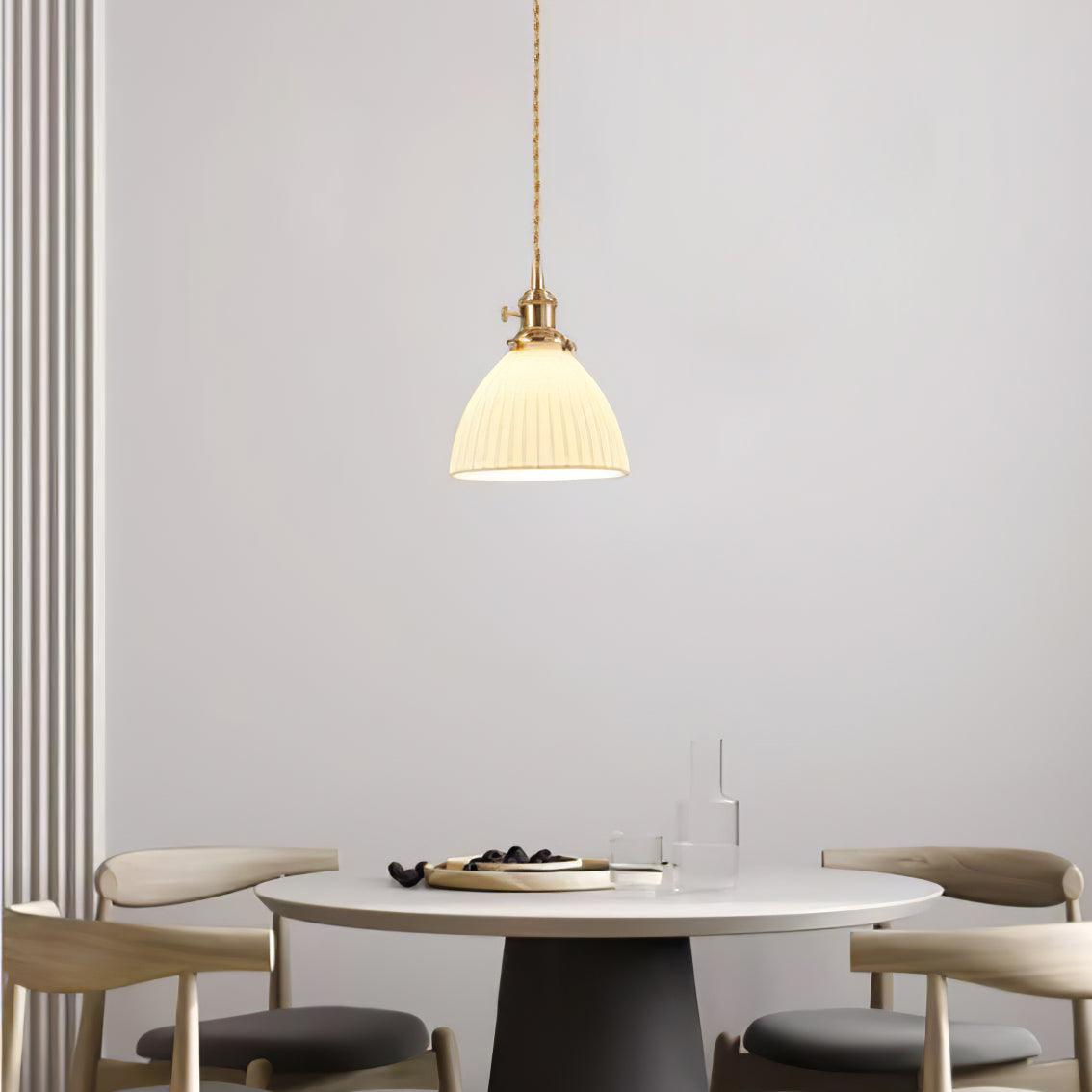 Brass Pleated Ceramic Pendant Lamp