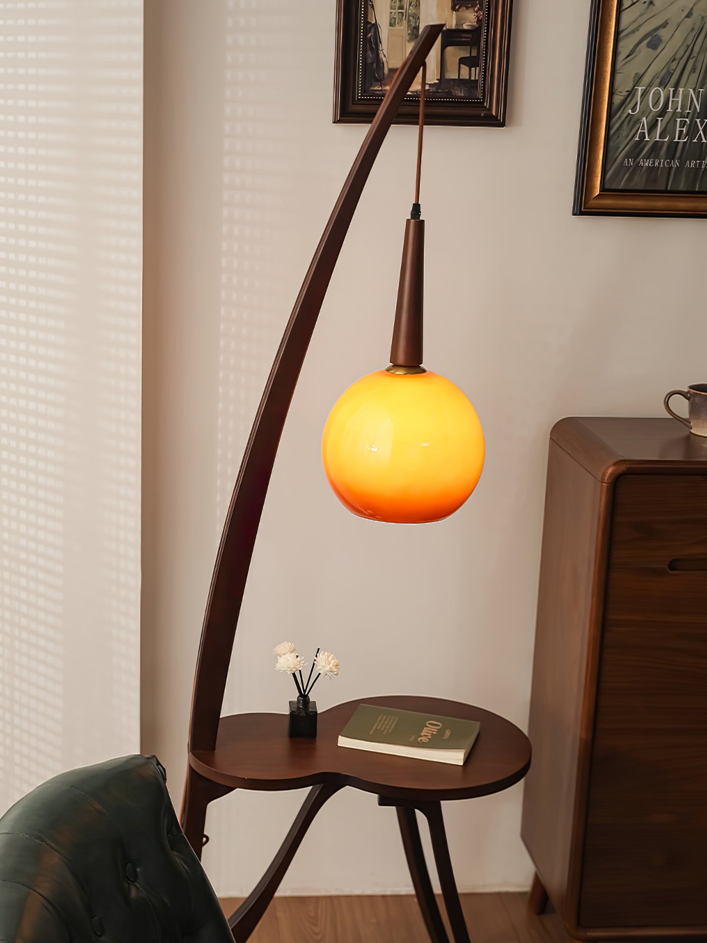 Arc Wood Hanging Floor Lamp