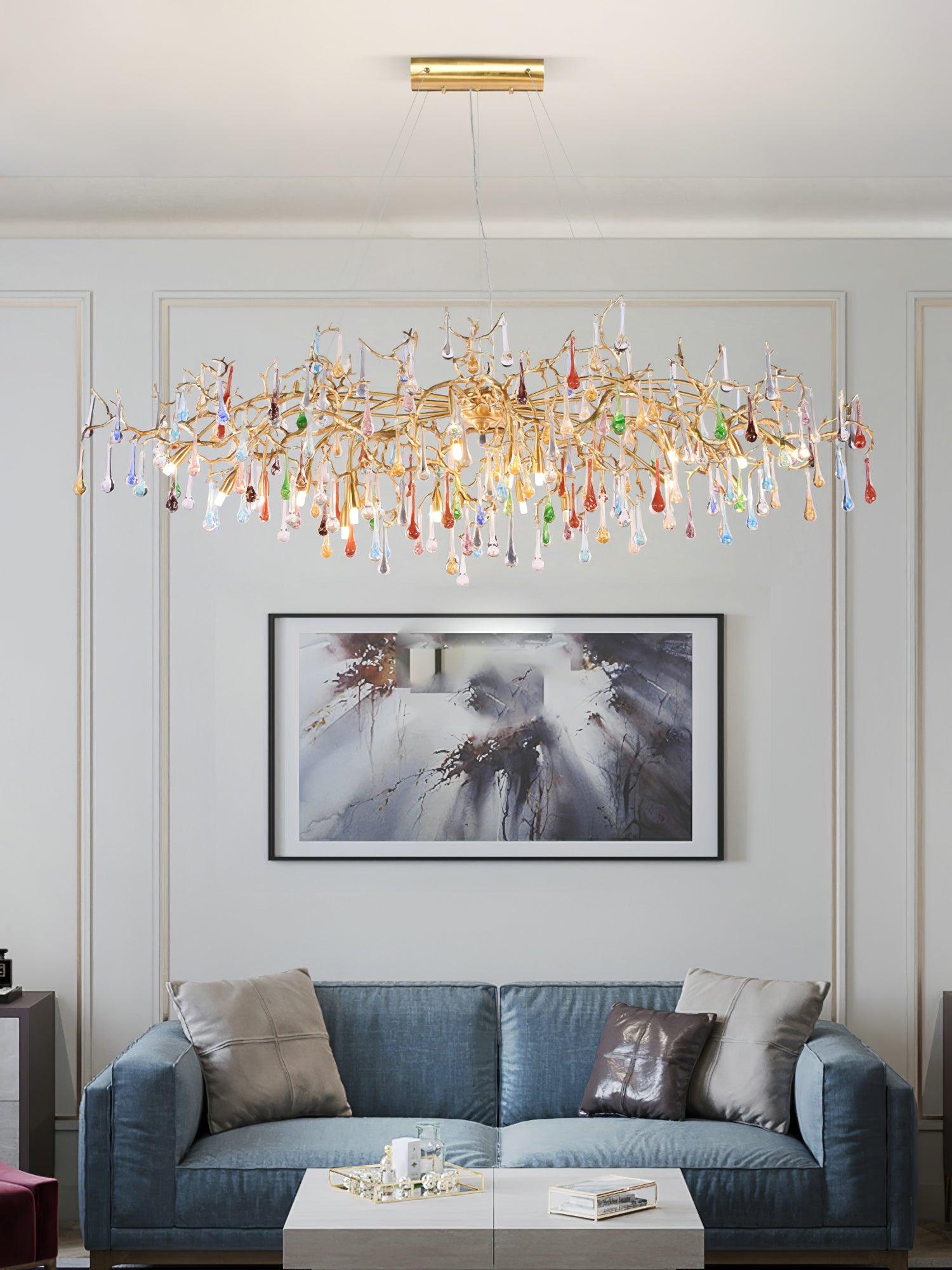 Colorful Raindrop Brass Branch Chandelier