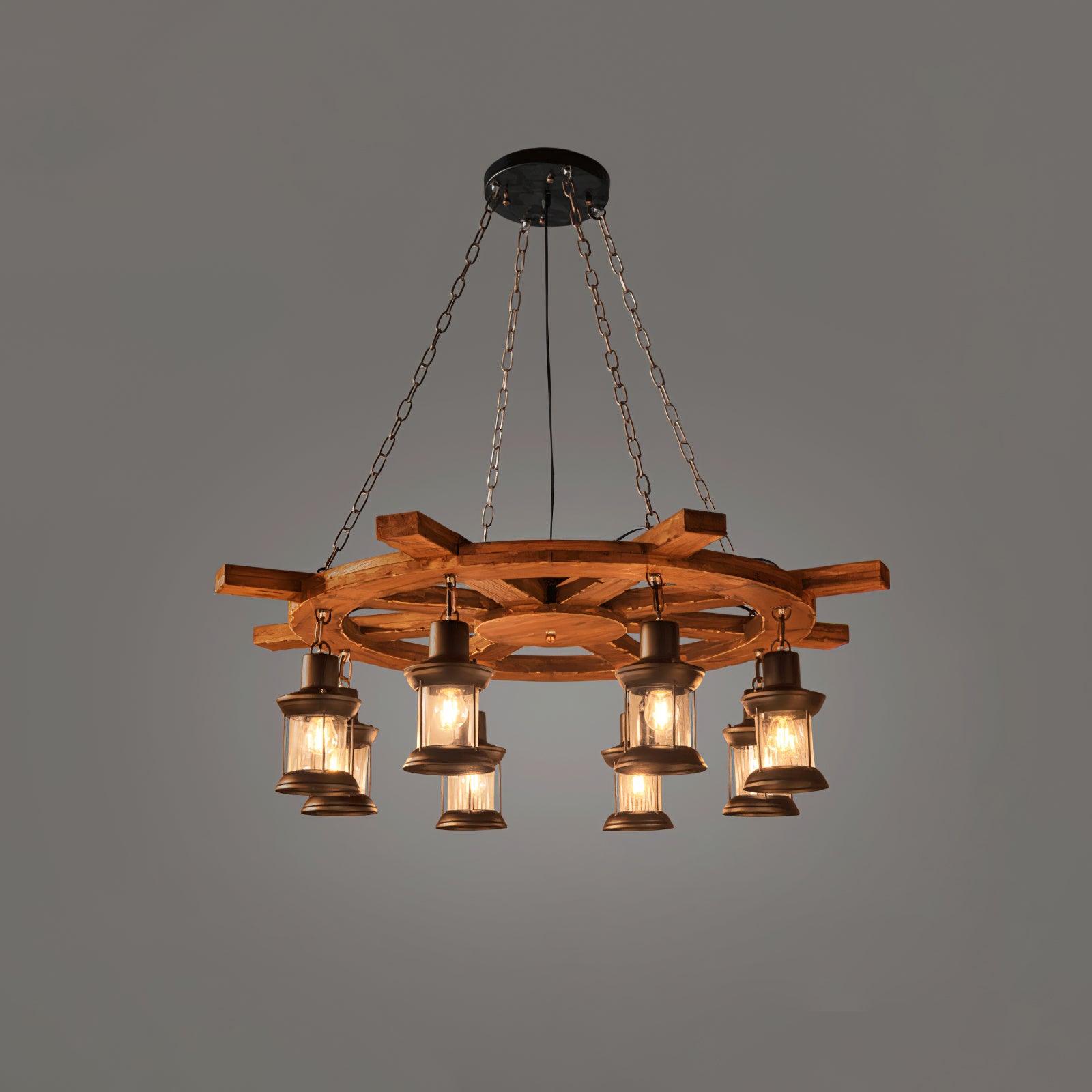 Nautical Industrial Style Wooden Chandelier