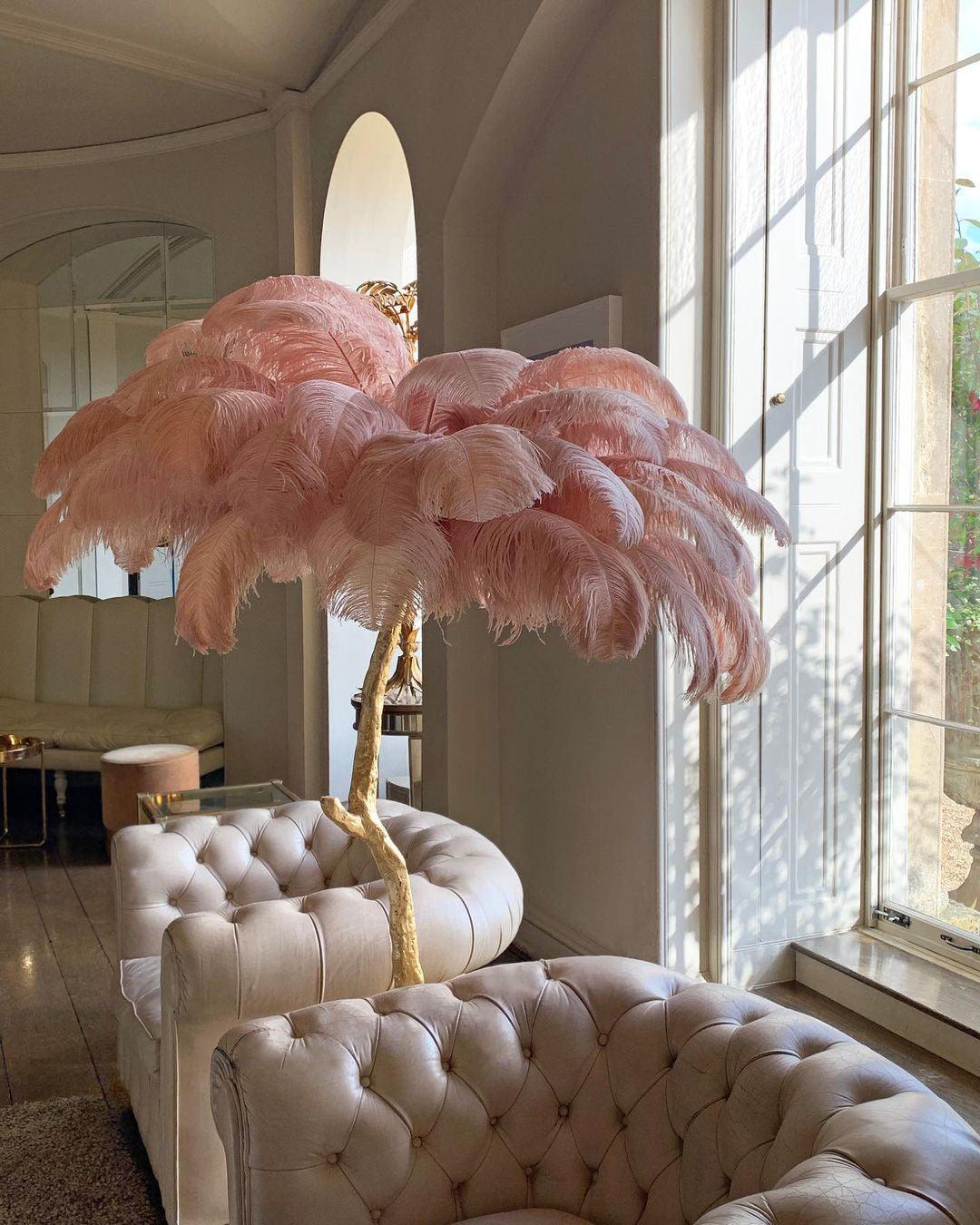 Ostrich Feather Brass Floor Lamp