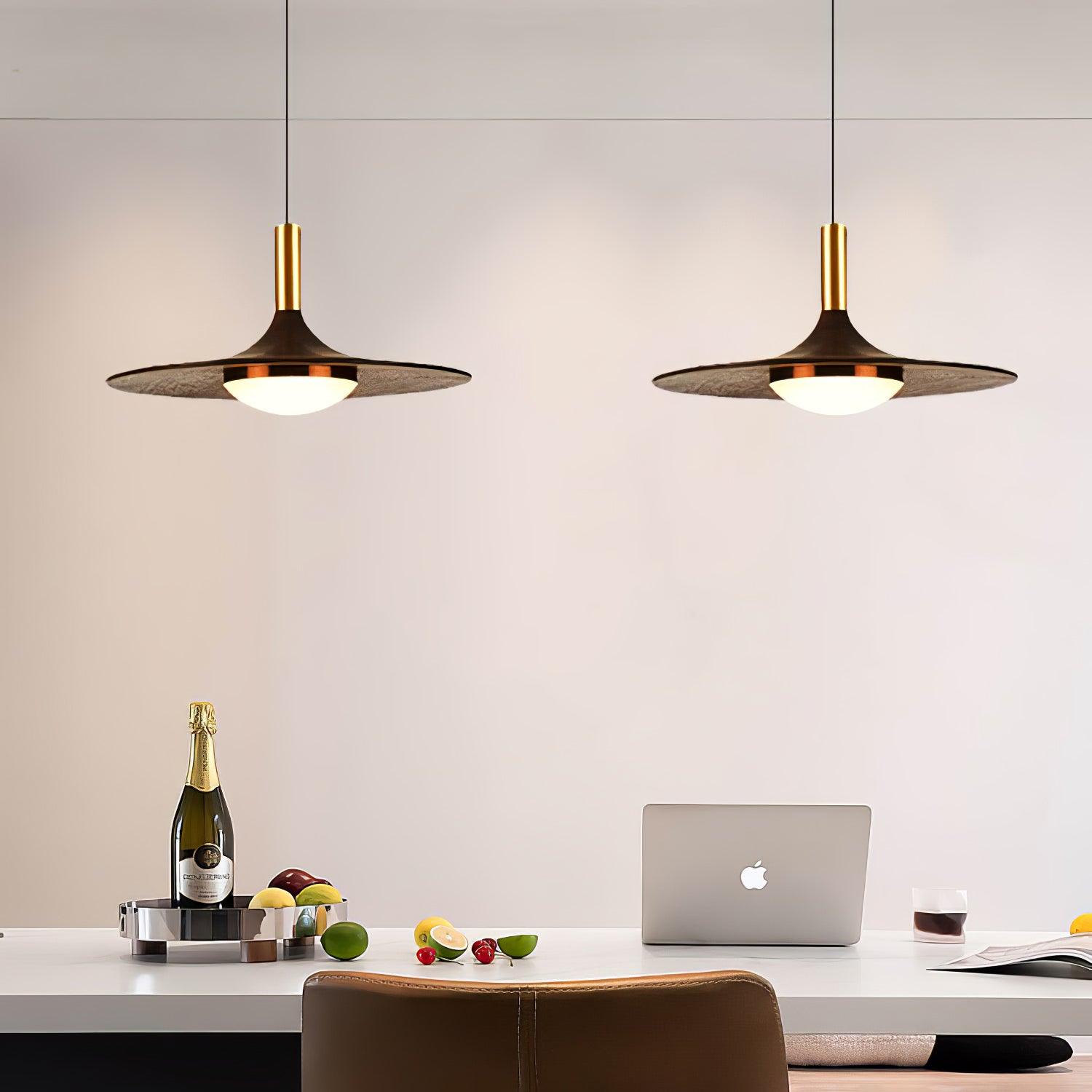 Walnut Wood Dish Pendant Light