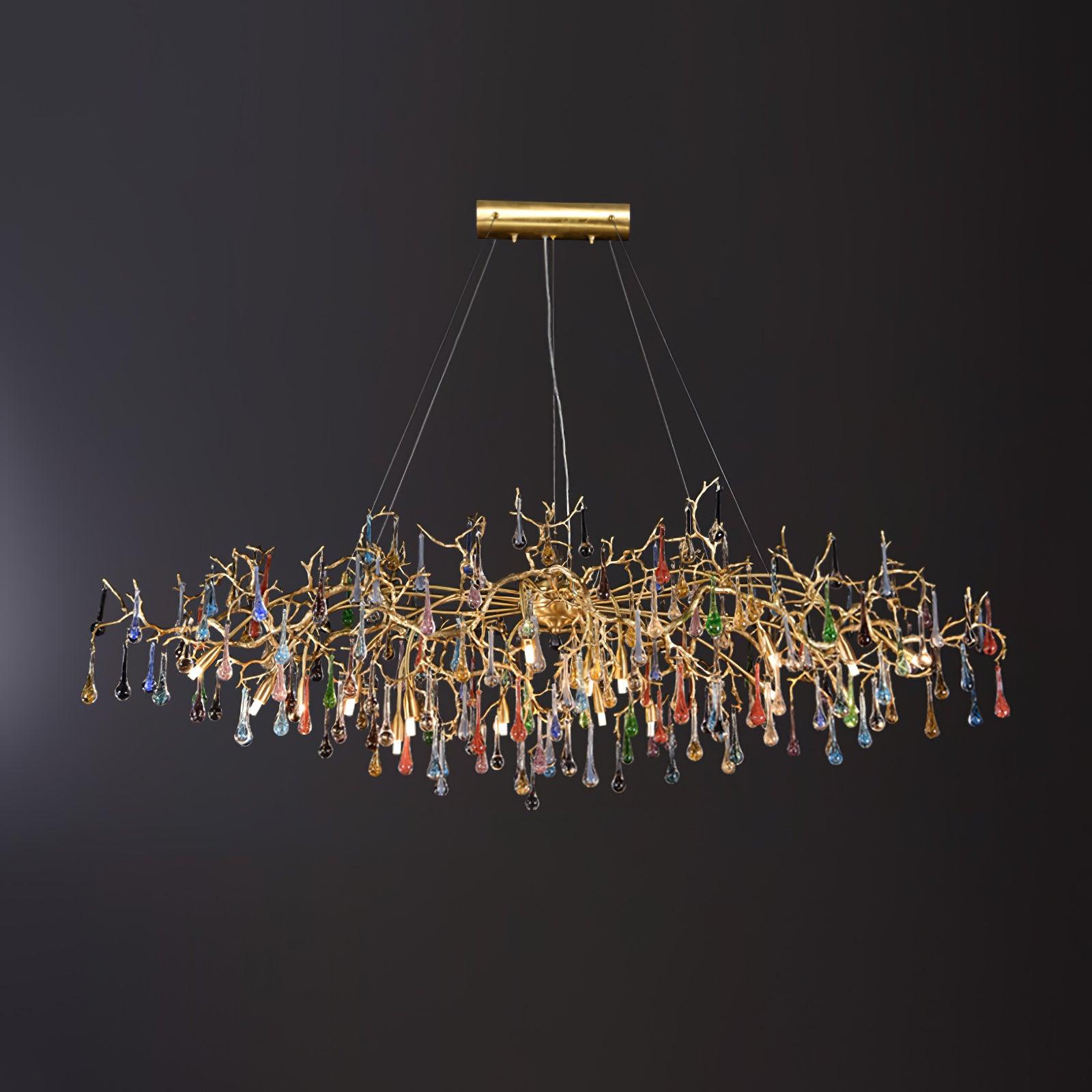 Colorful Raindrop Brass Branch Chandelier