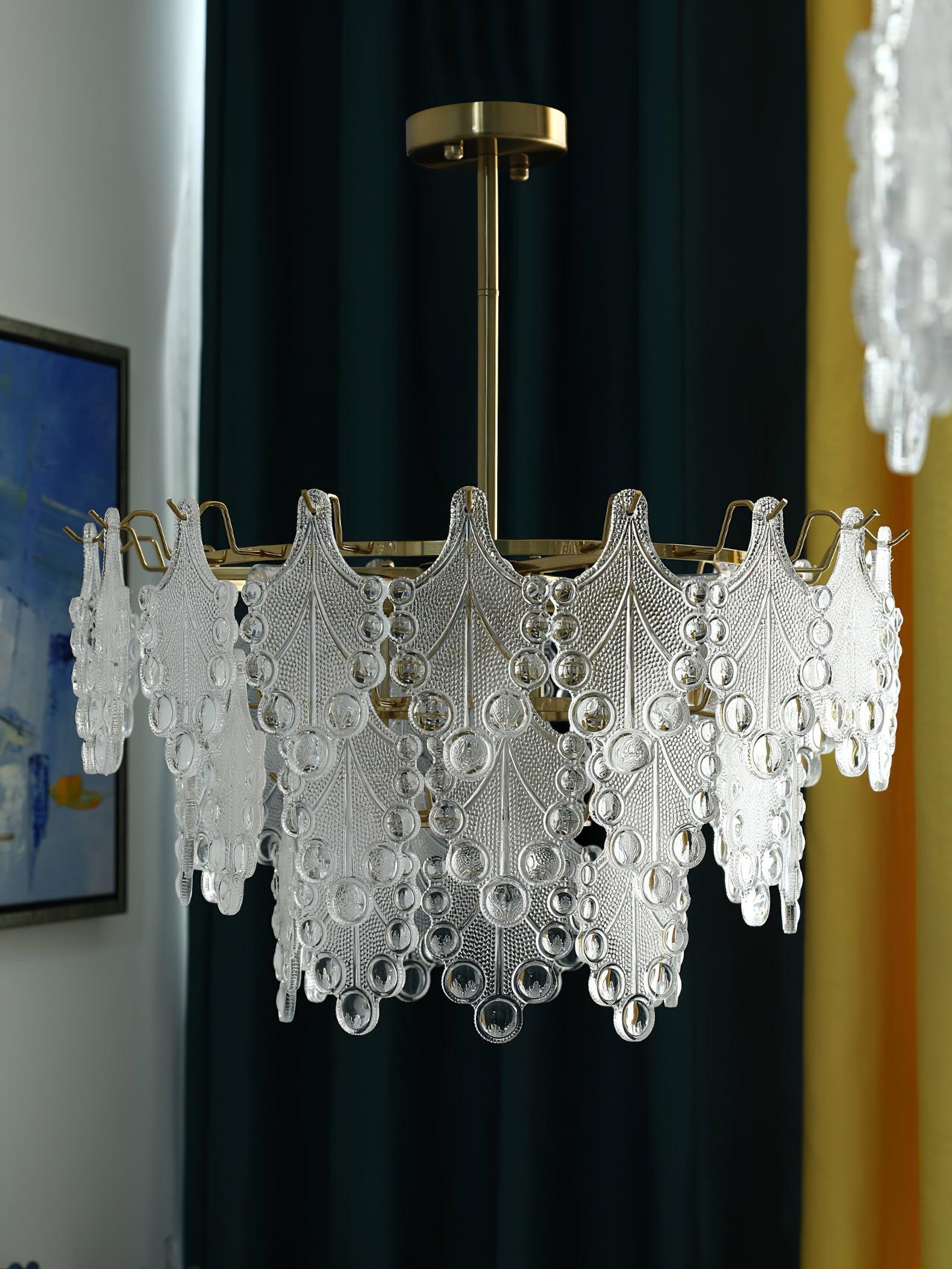 Tiered Carved Glass Chandelier