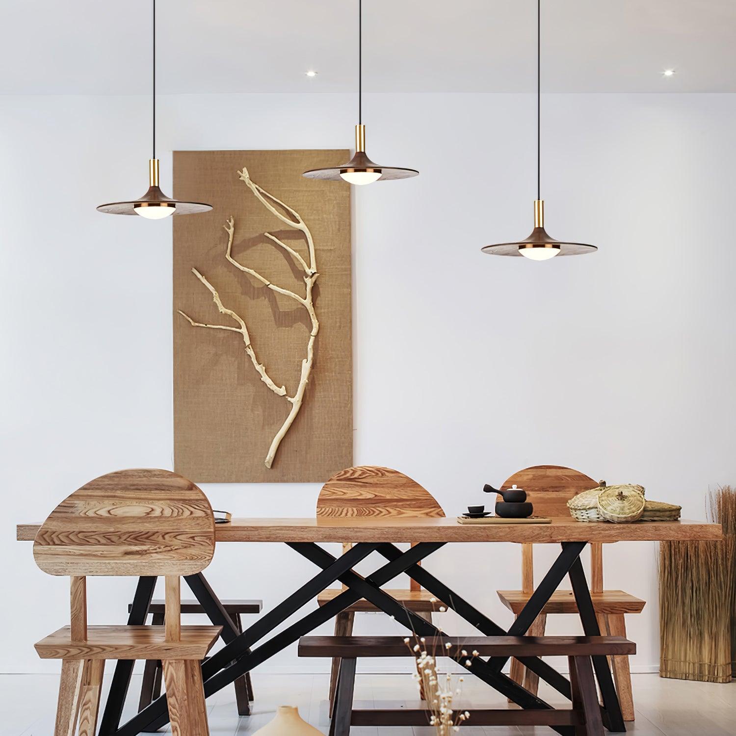 Walnut Wood Dish Pendant Light