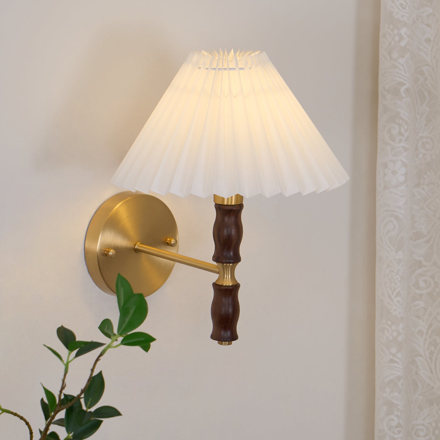 Pleated Walnut Wall Light